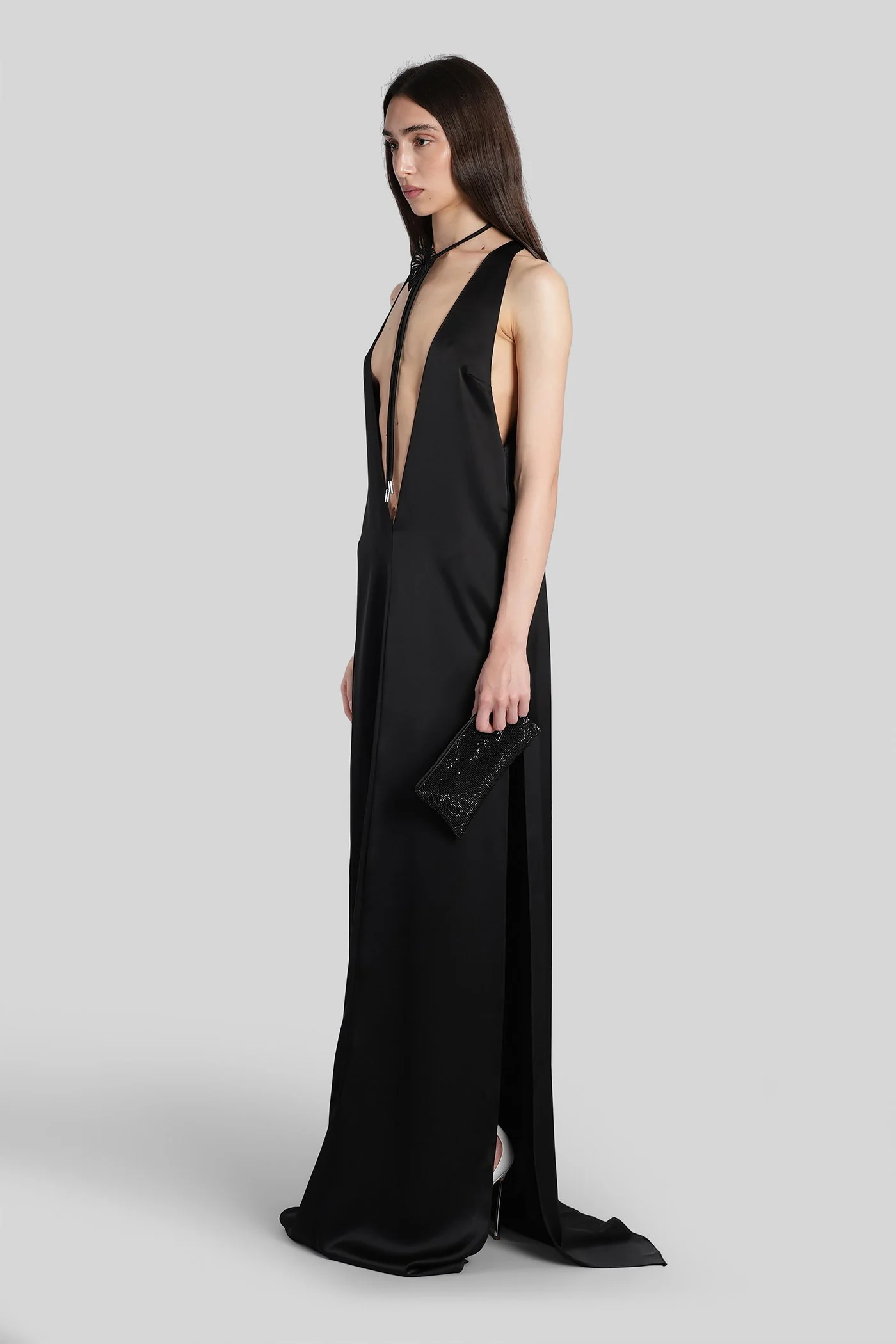 Long dress in black Triacetate - Image 4