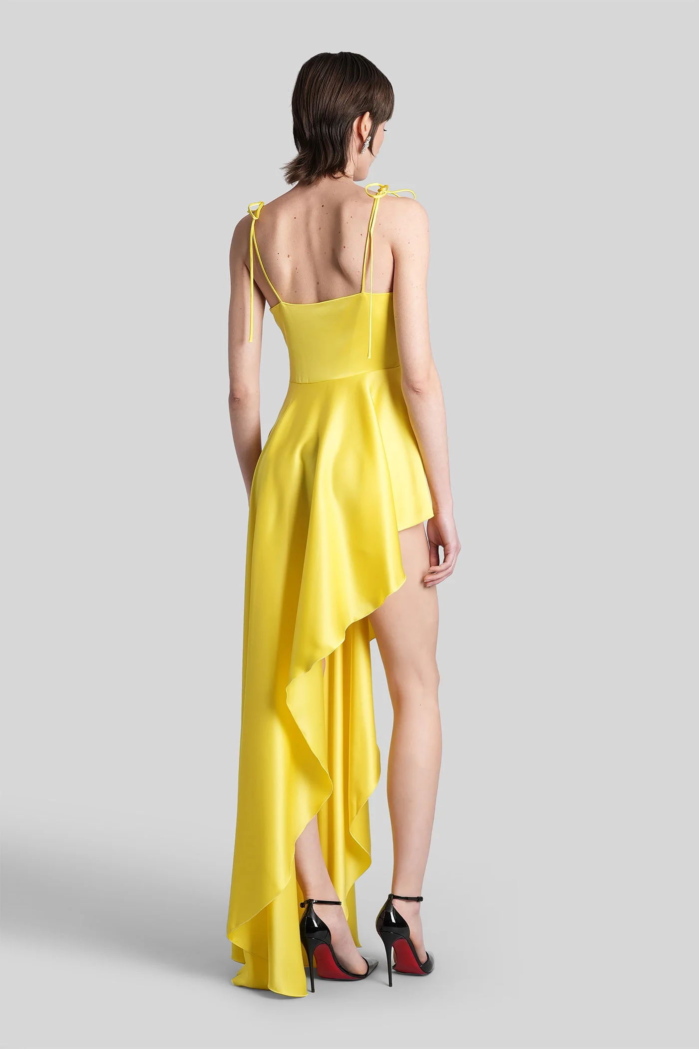 Long dress in yellow Triacetate - Image 3