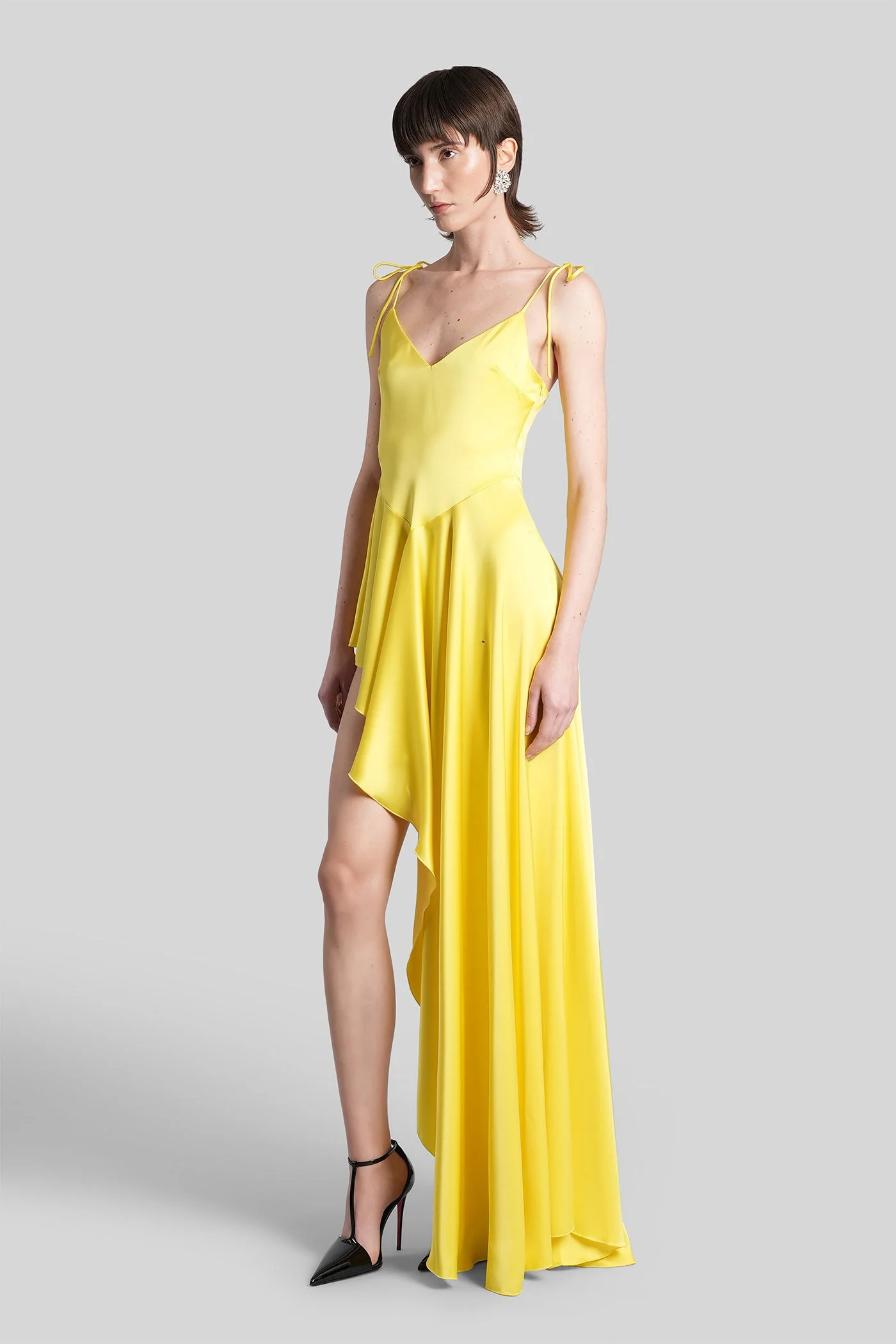Long dress in yellow Triacetate - Image 4