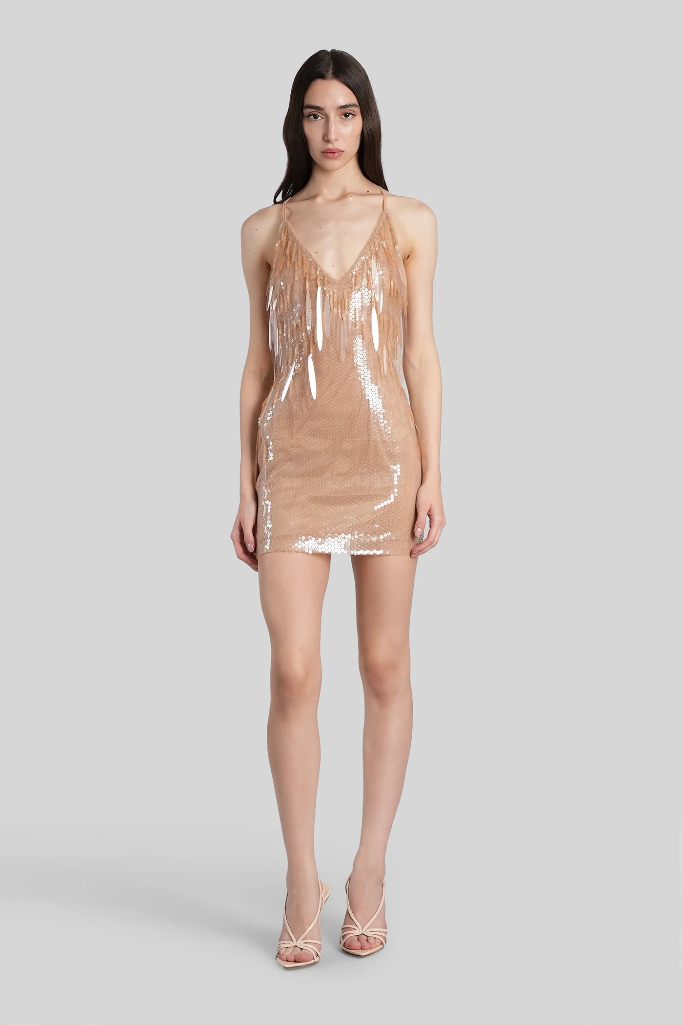 Mini dress in beige polyester