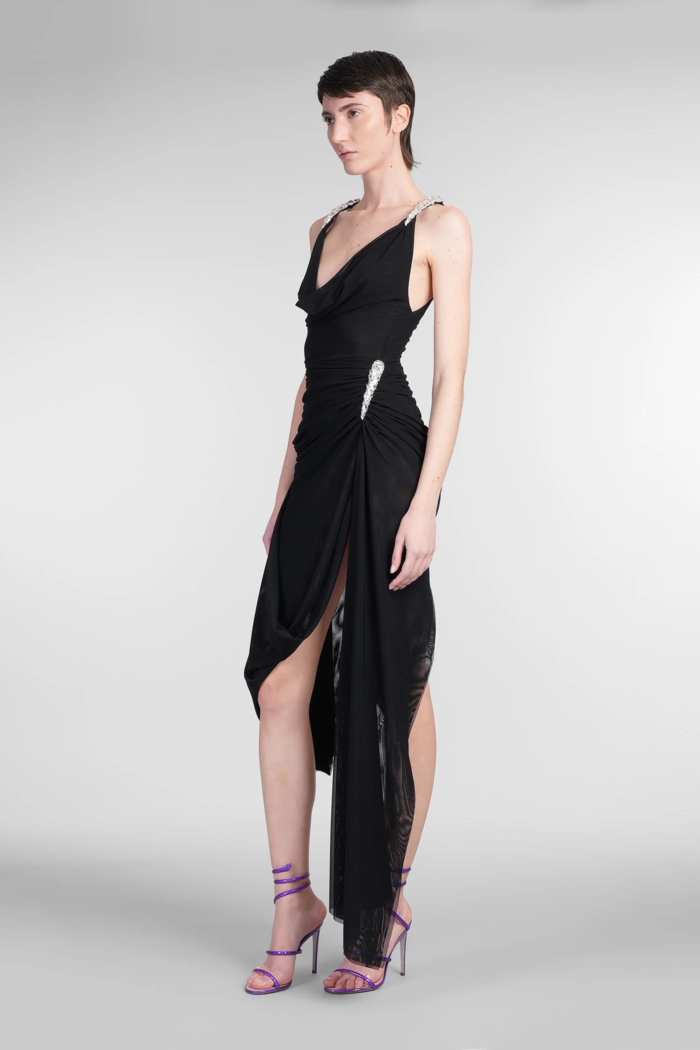 Mini dress in black polyamide - Image 4