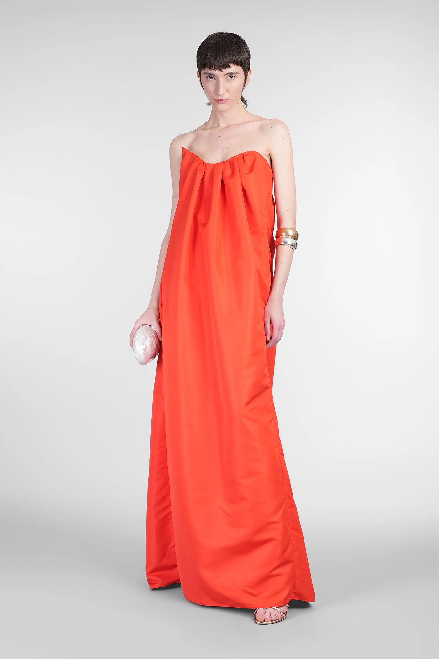Long dress in orange polyester - Image 2