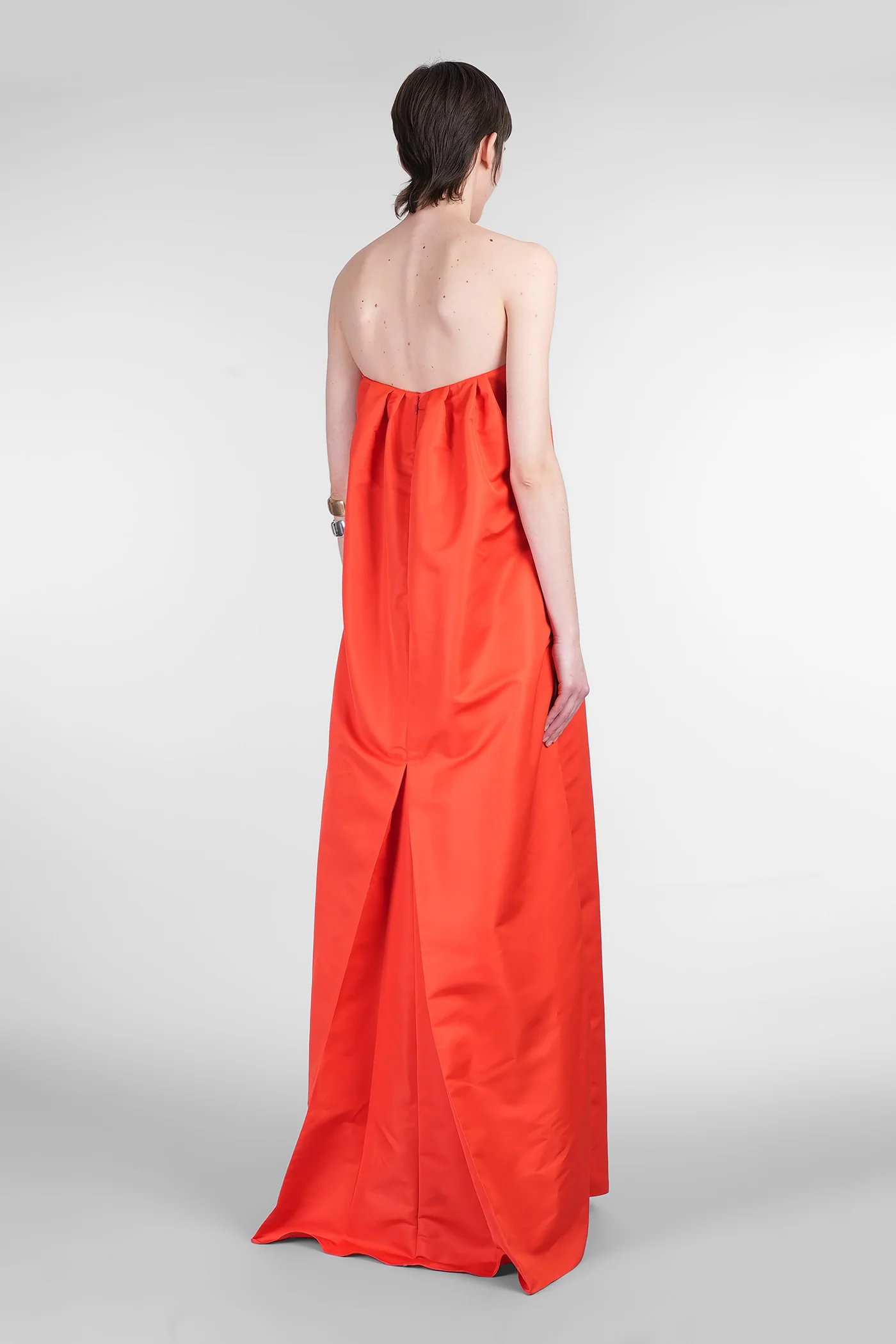 Long dress in orange polyester - Image 3