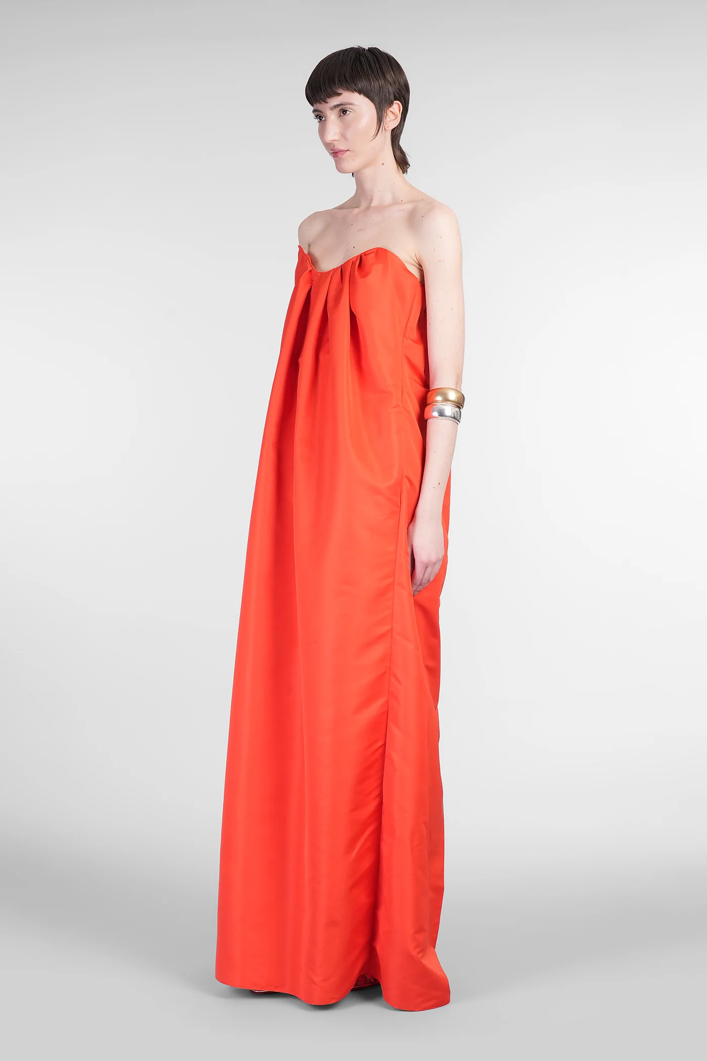 Long dress in orange polyester - Image 4