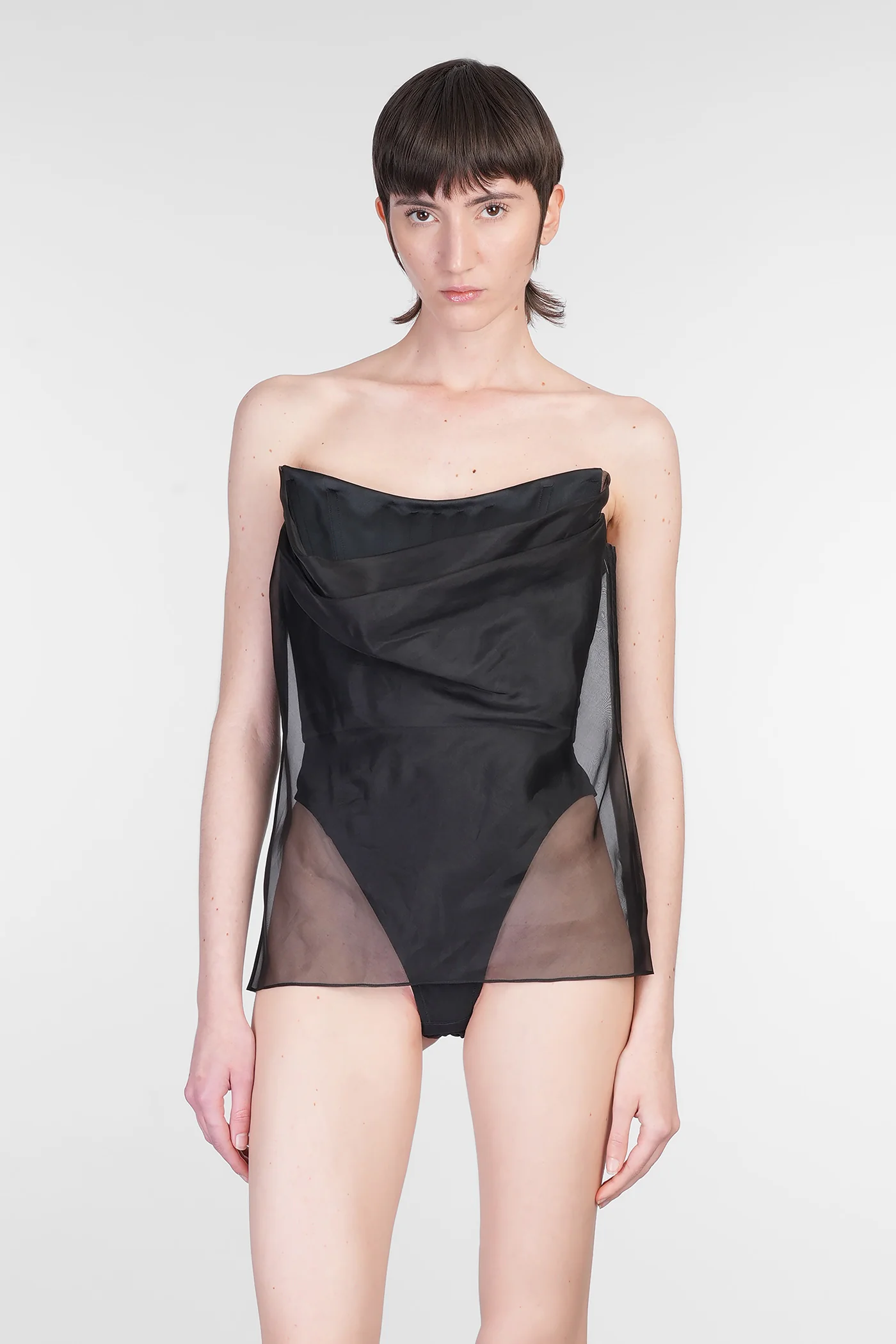 Topwear in black silk