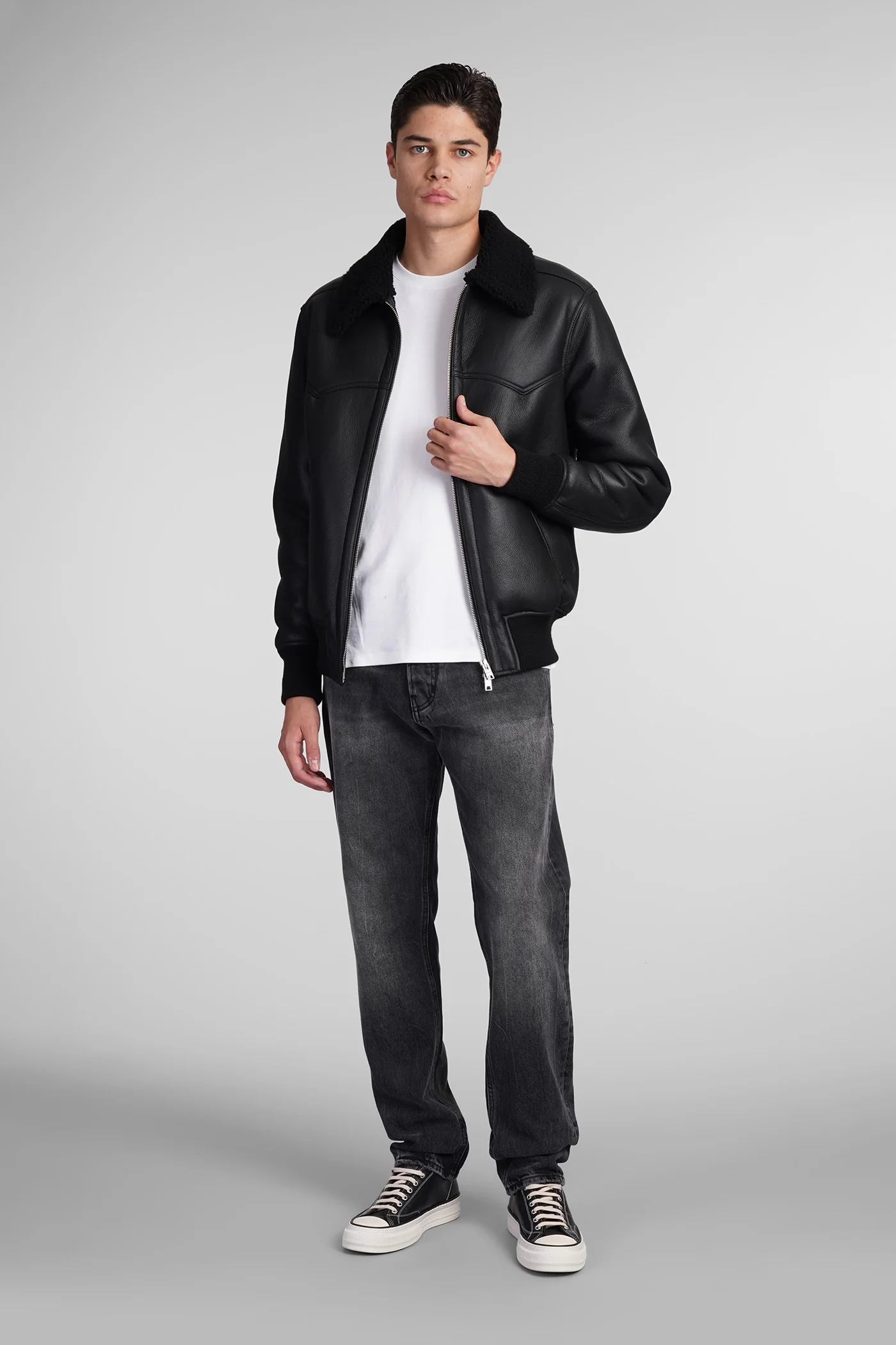 Shearling in black leather - Image 2