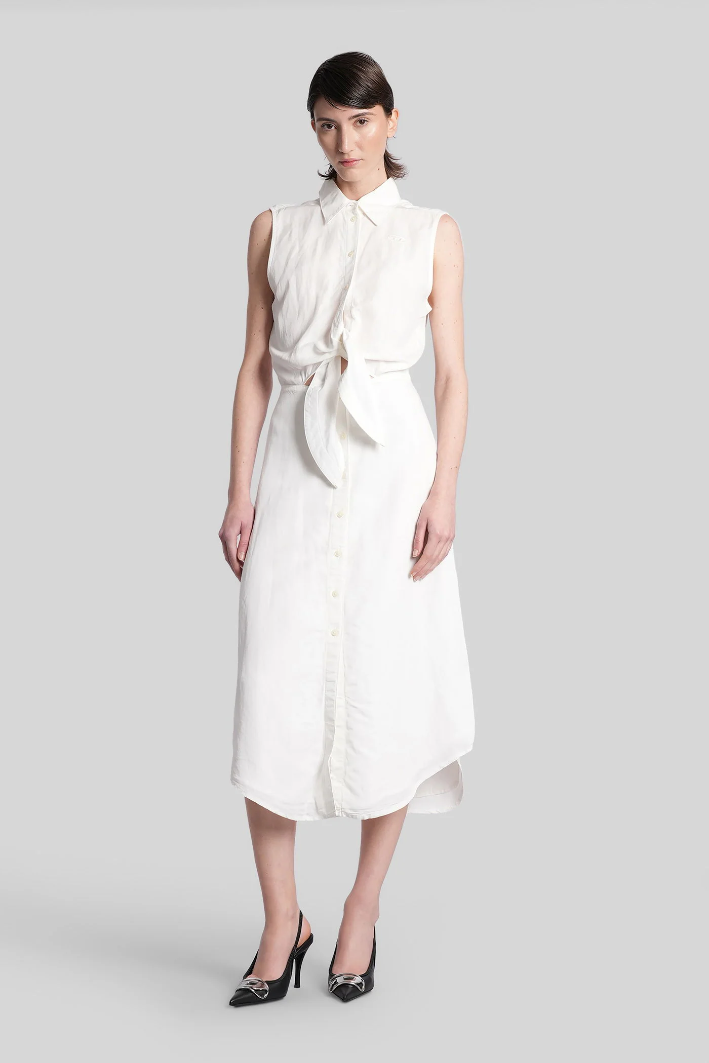 D-elta-sl Long dress in white Modal