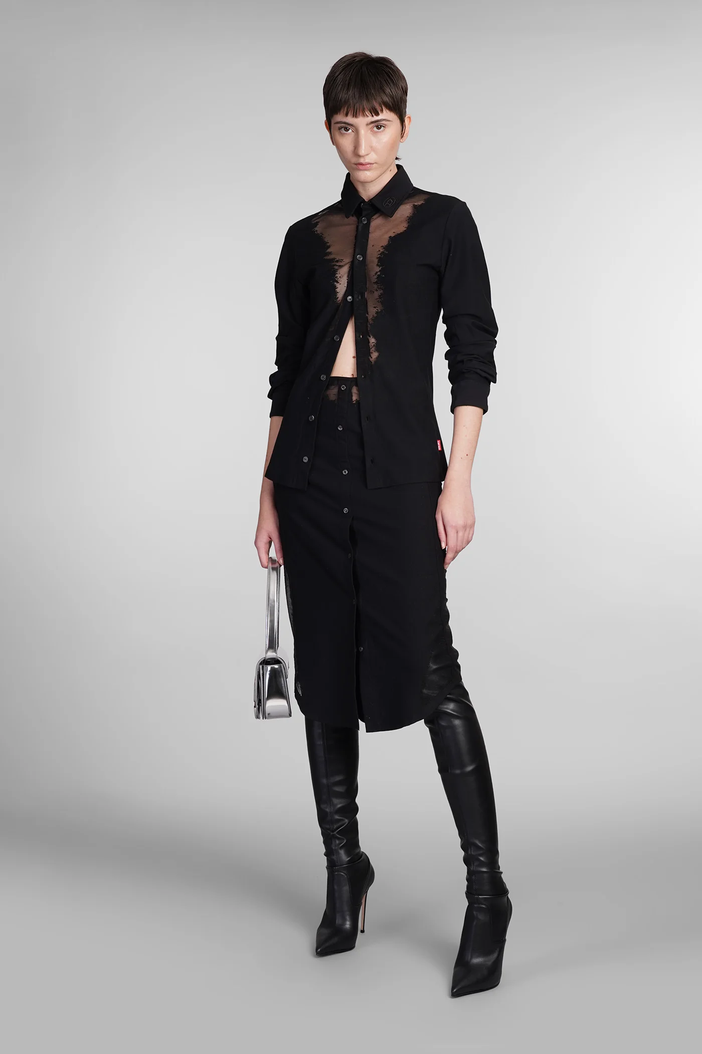 S sun plain Shirt in black cotton - Image 2