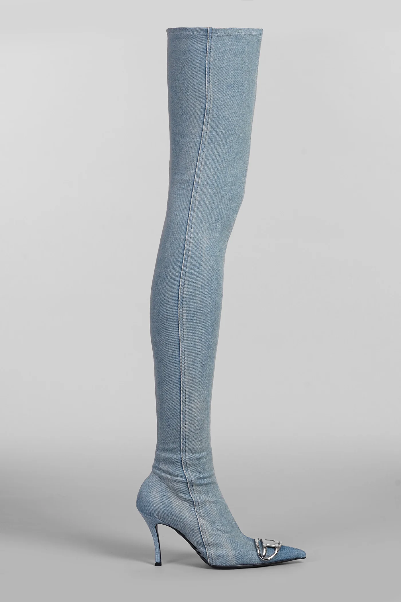 Venus d High heels boots in cyan denim