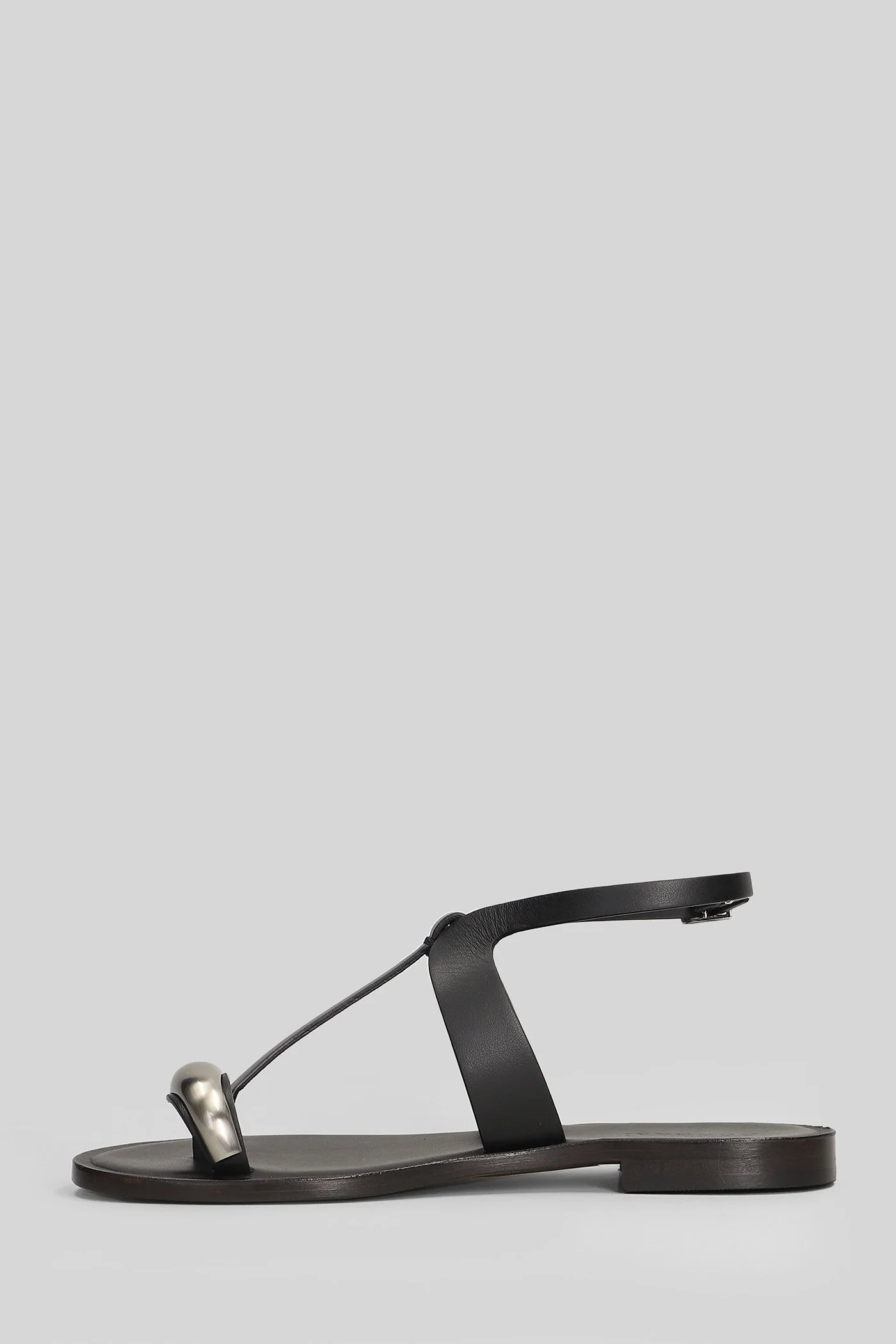 Flat sandal-slipper in black leather and fabric - Image 3