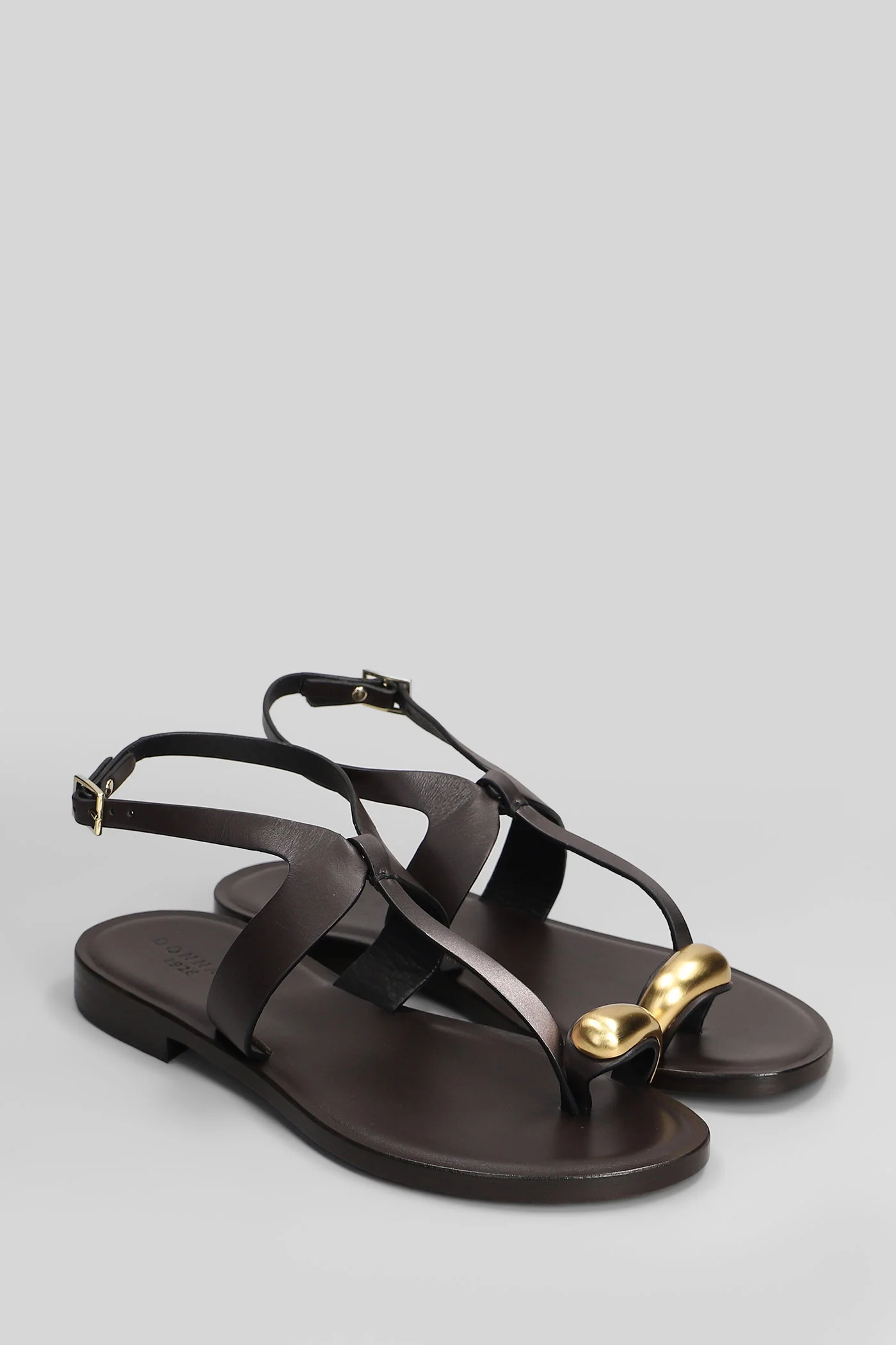 Flat sandal-slipper in brown leather and fabric - Image 2