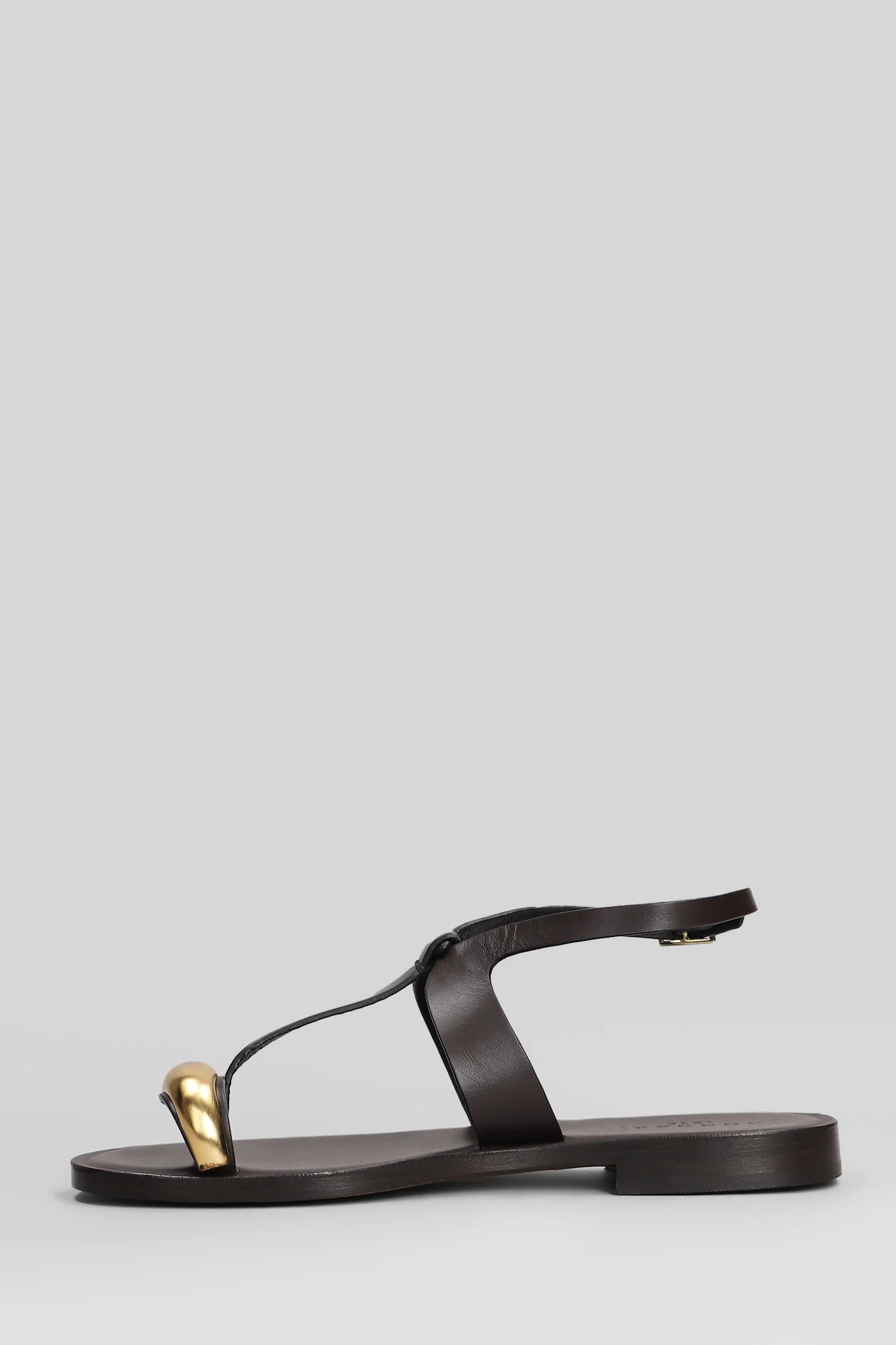 Flat sandal-slipper in brown leather and fabric - Image 3