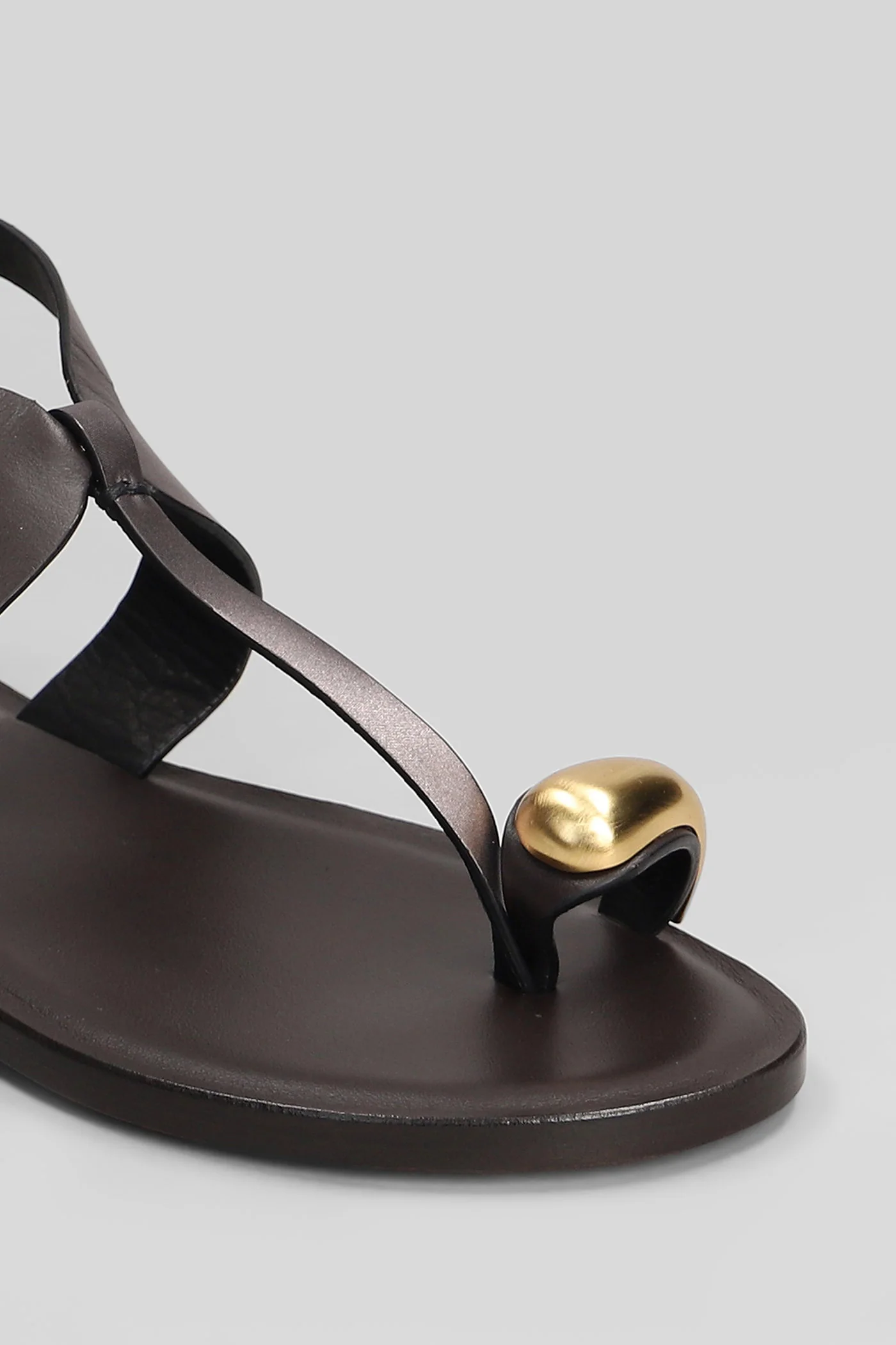 Flat sandal-slipper in brown leather and fabric - Image 4