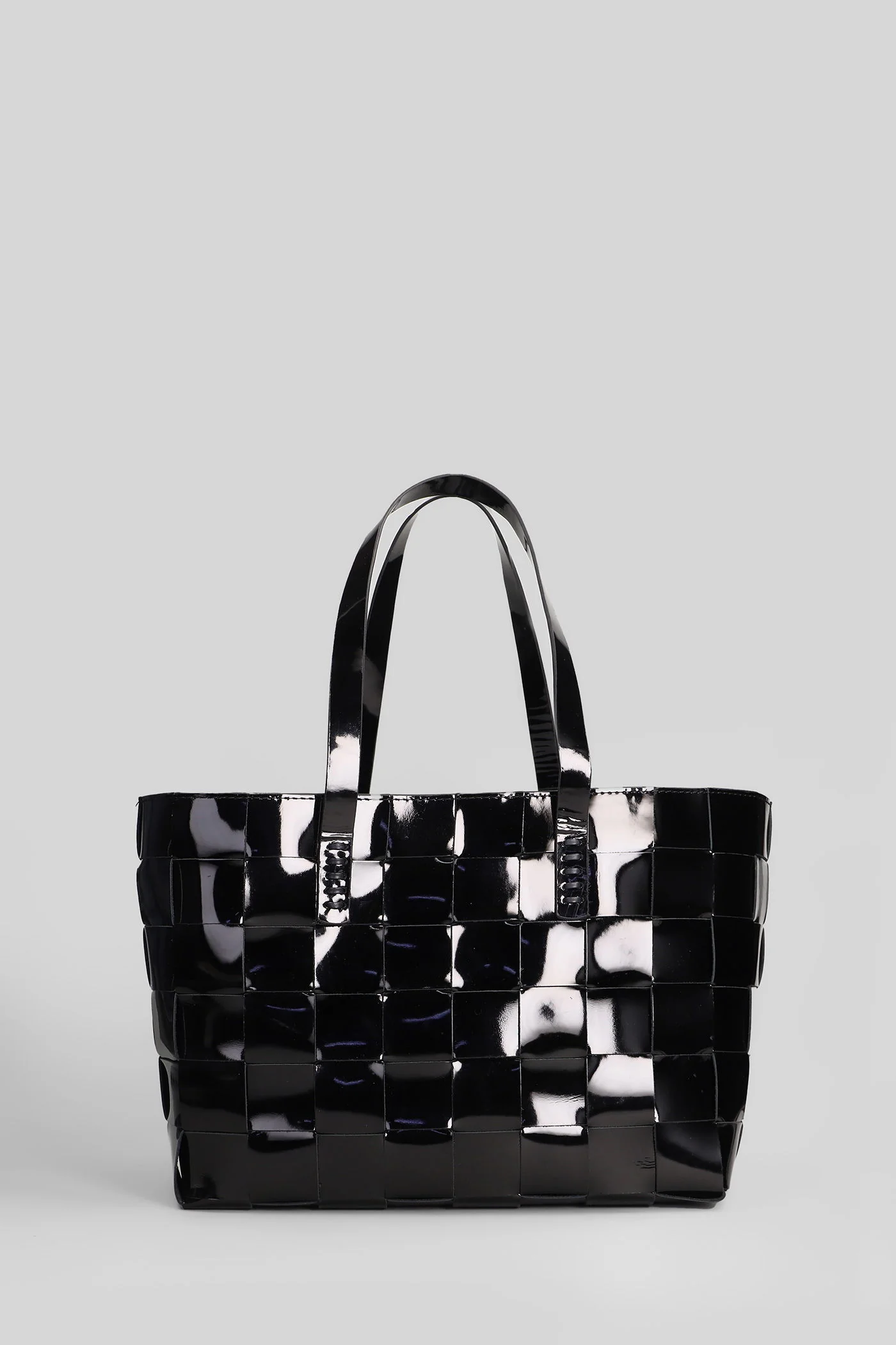 Box Weave Basket Tote in black leather - Image 3