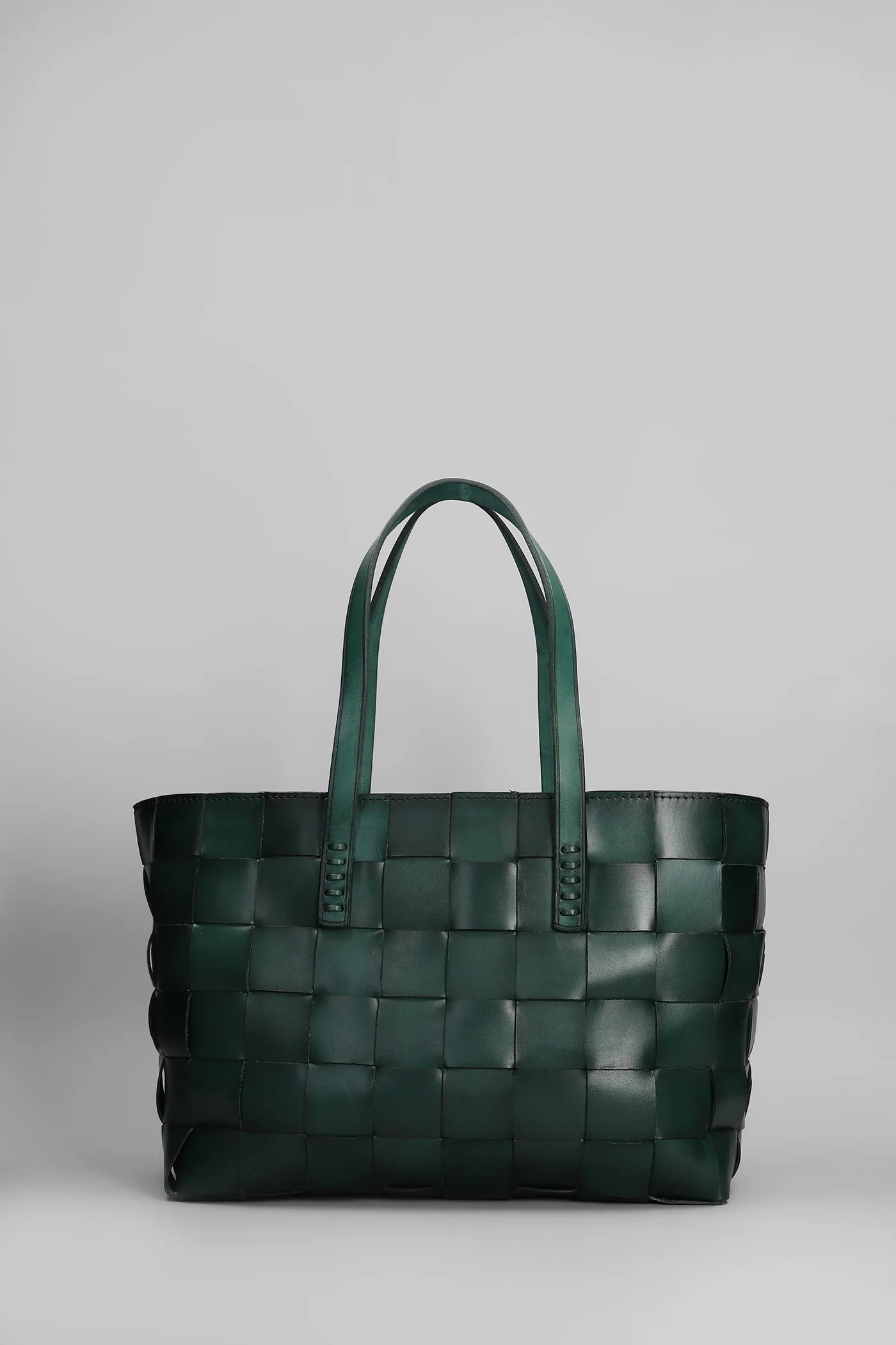 Box Weave Basket Tote in green leather - Image 2