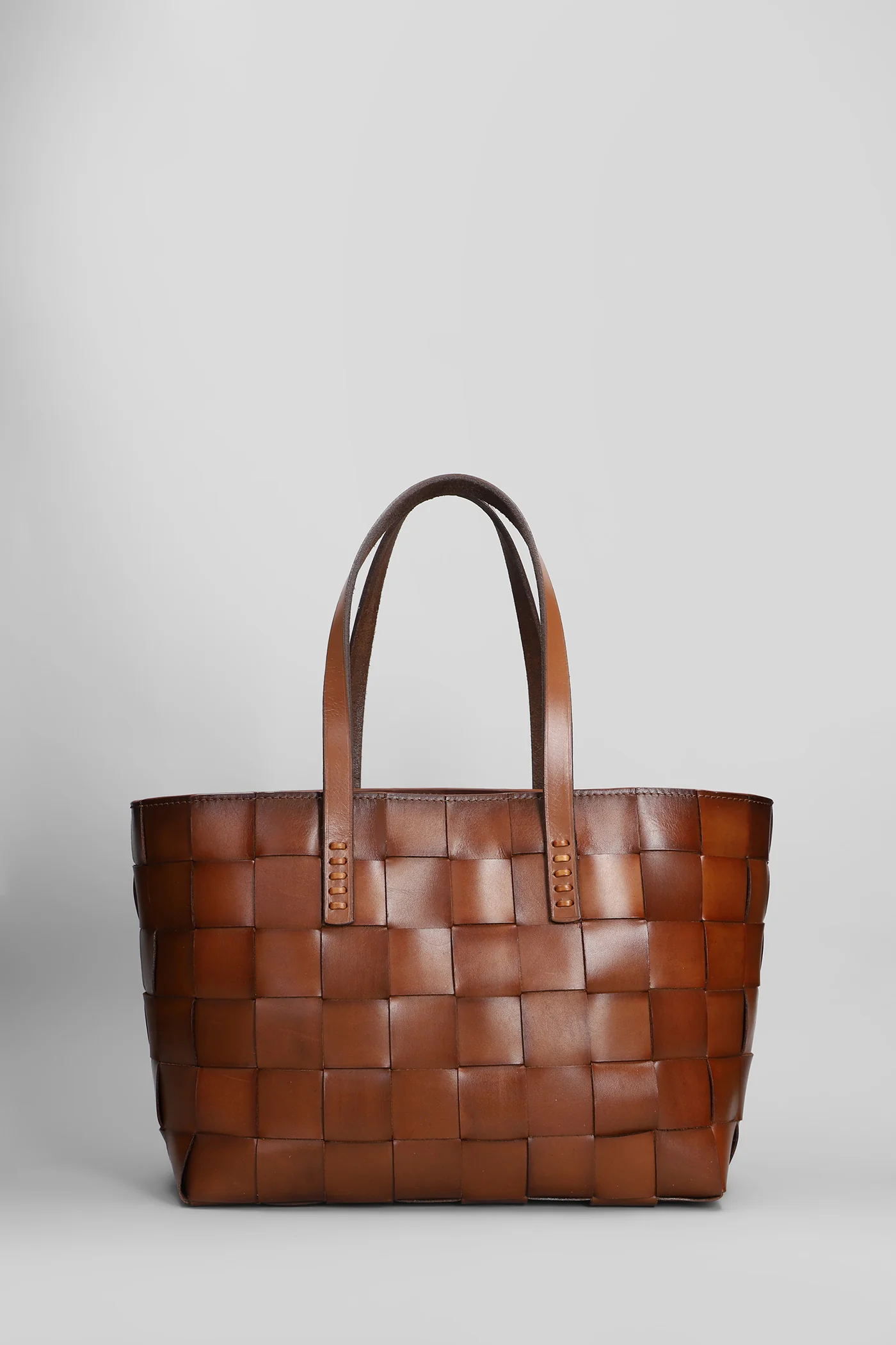 Box Weave Basket Tote in leather color leather