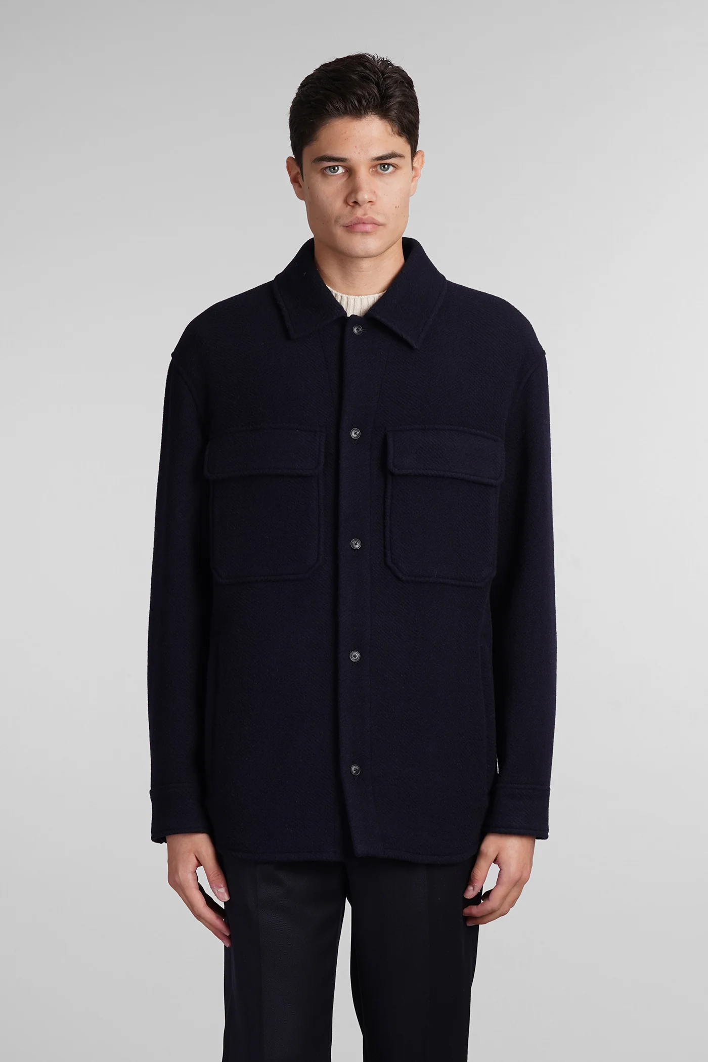 Casual jacket in blue wool