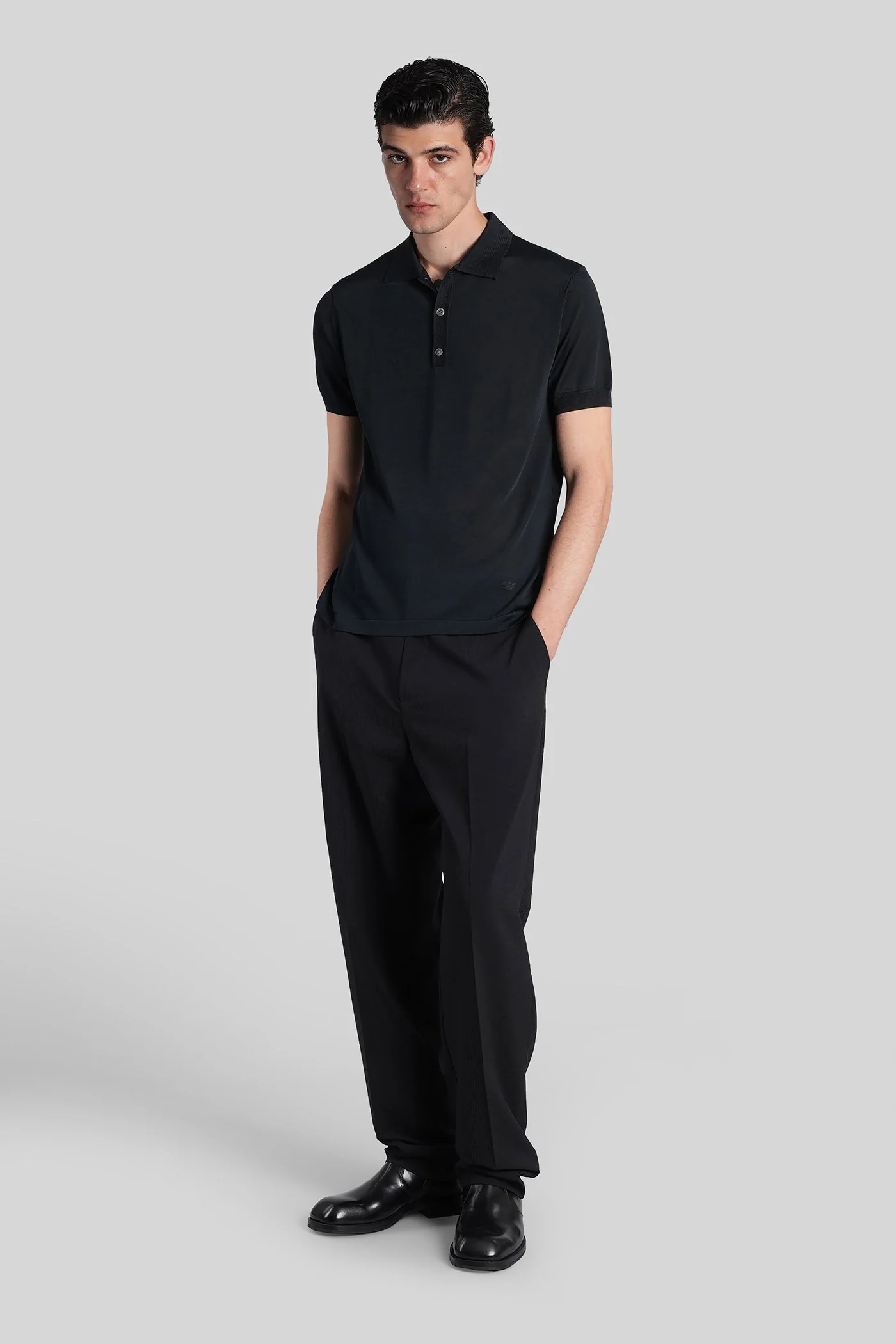 Polo in black viscose - Image 2