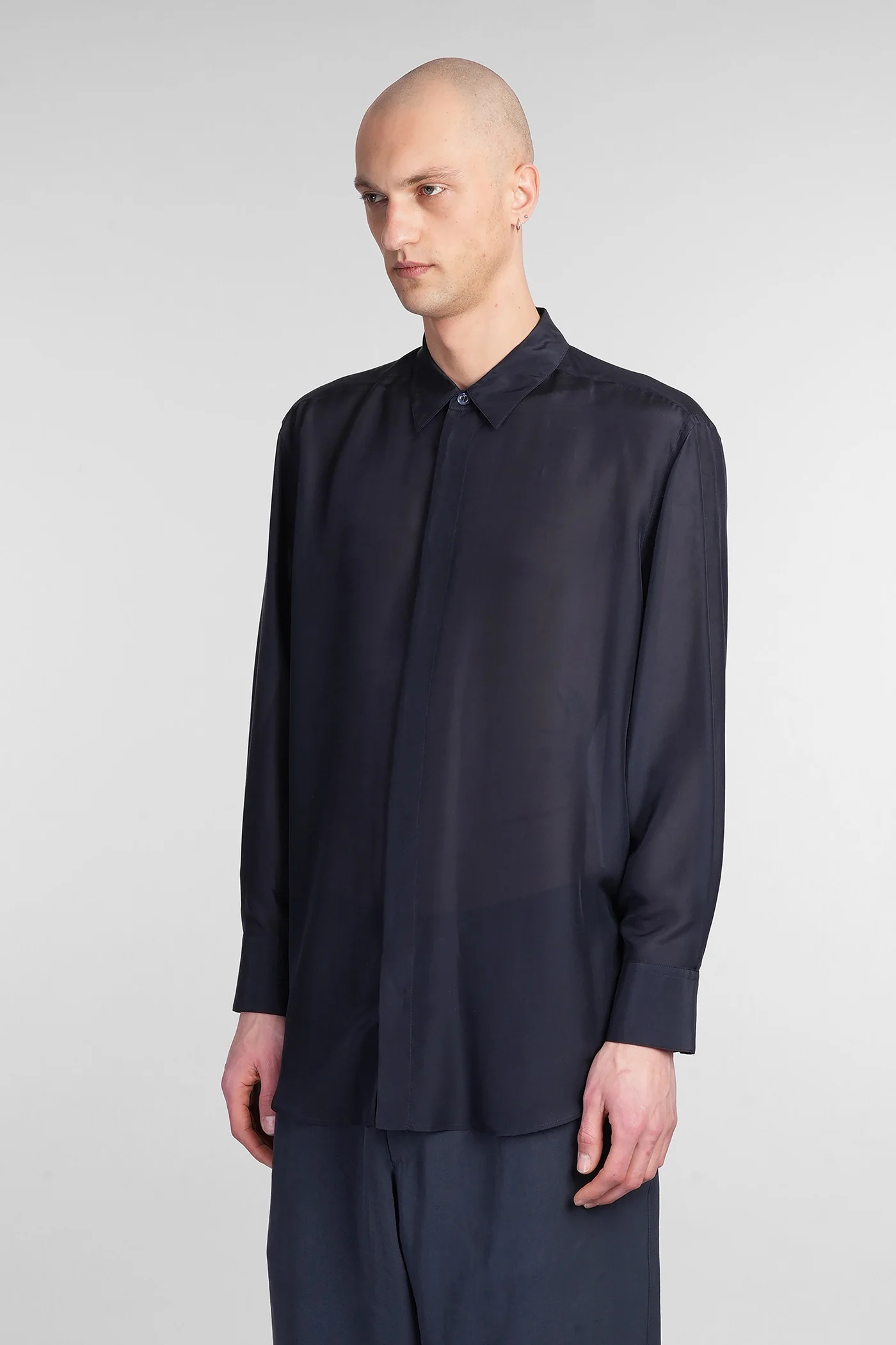 Shirt in blue wool and polyester - Image 4
