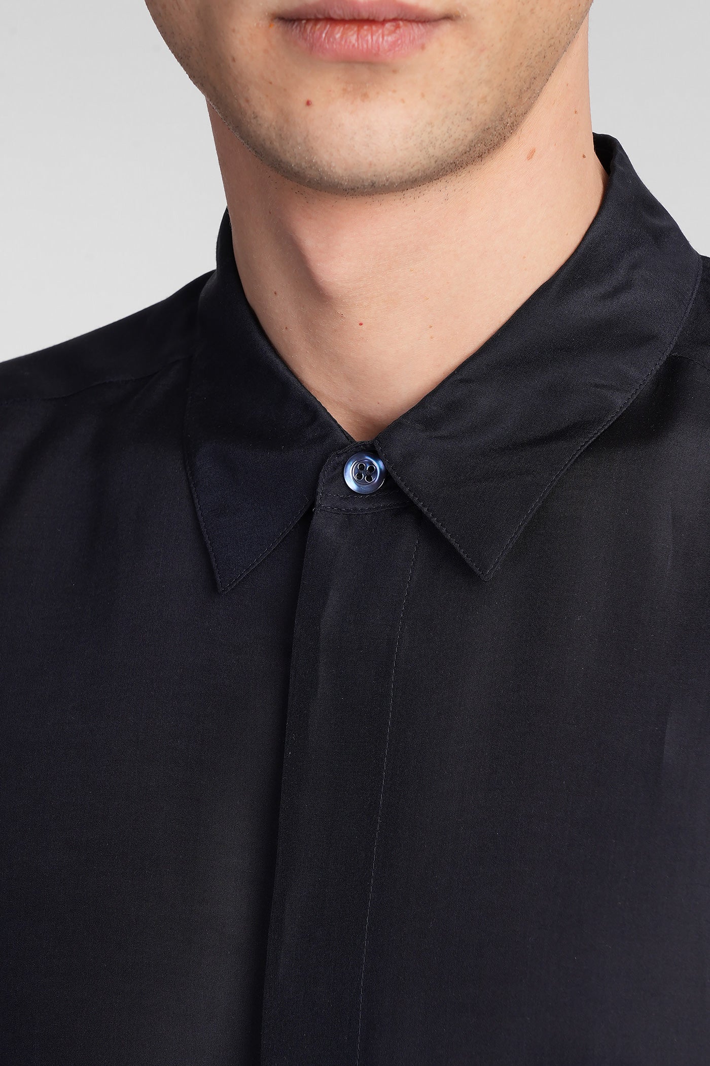 Shirt in blue wool and polyester - Image 5