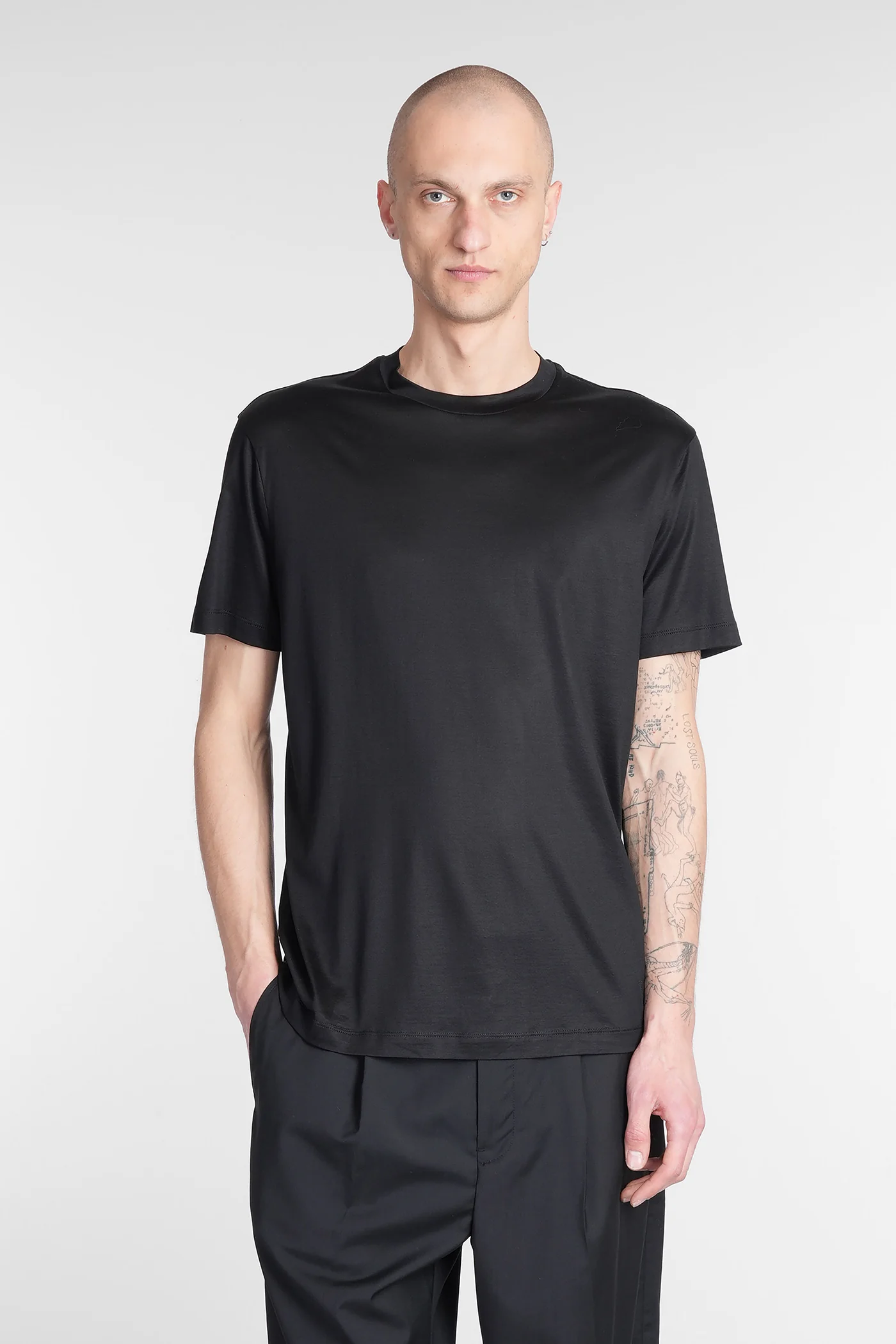 T-Shirt in black wool and polyester