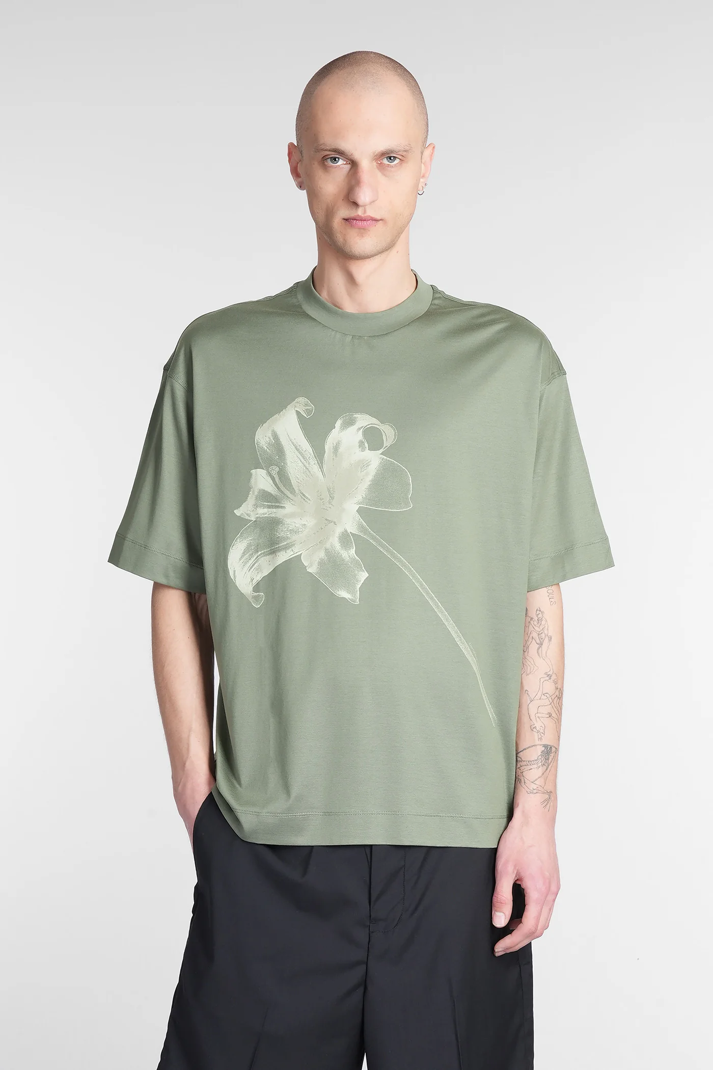 T-Shirt in green wool and polyester