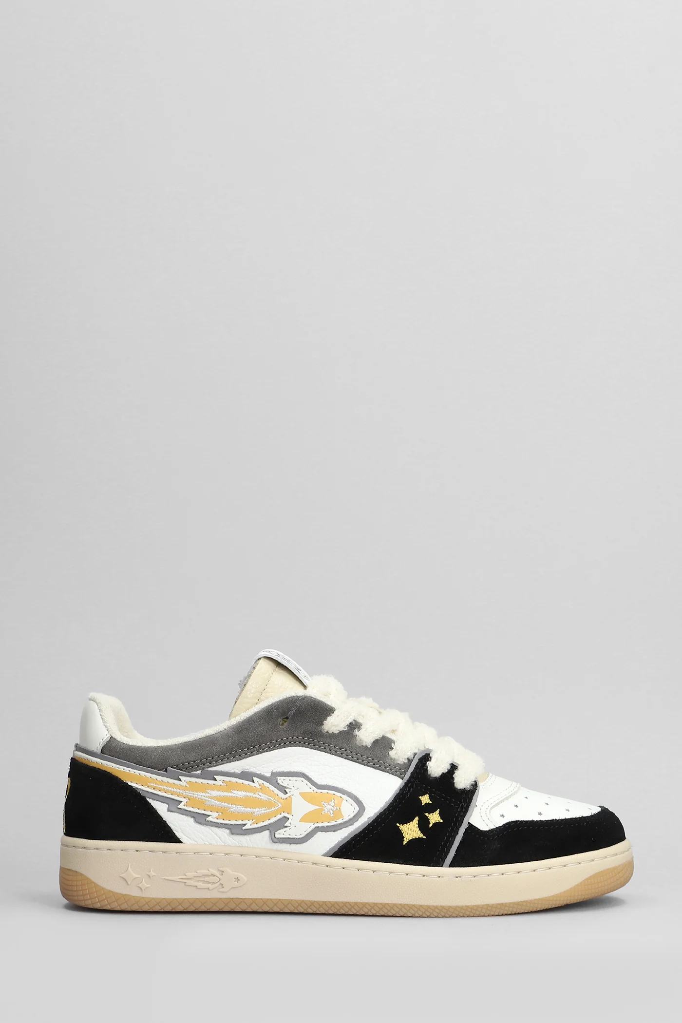 Egg Rocket Sneakers in black suede and leather