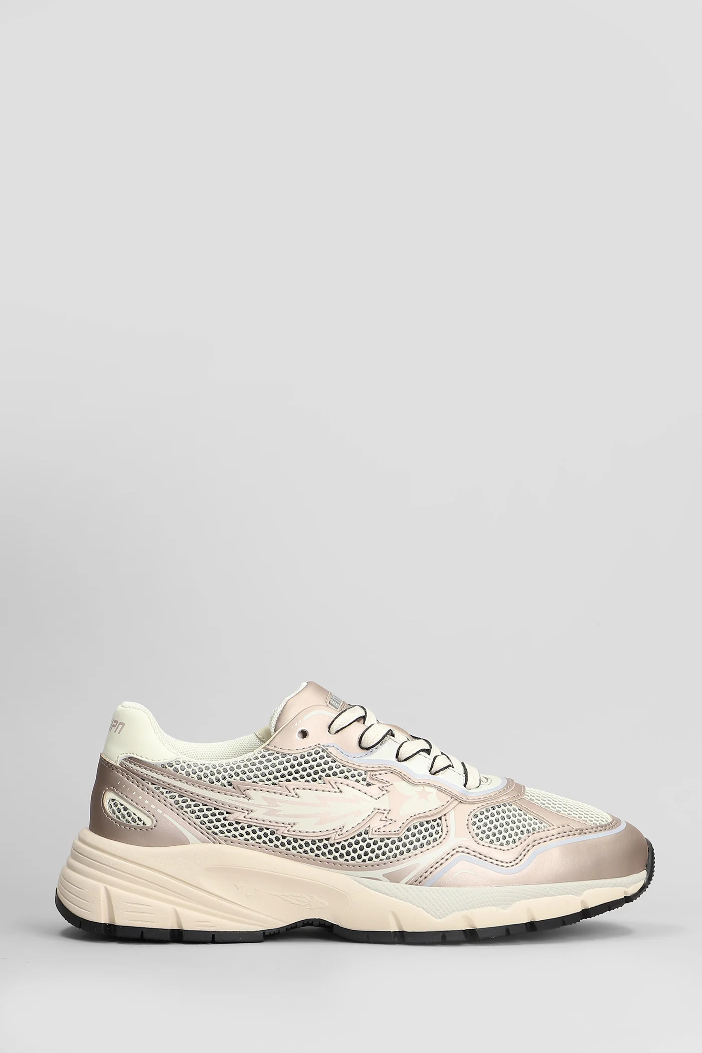 Run Rocket Sneakers in beige leather and fabric
