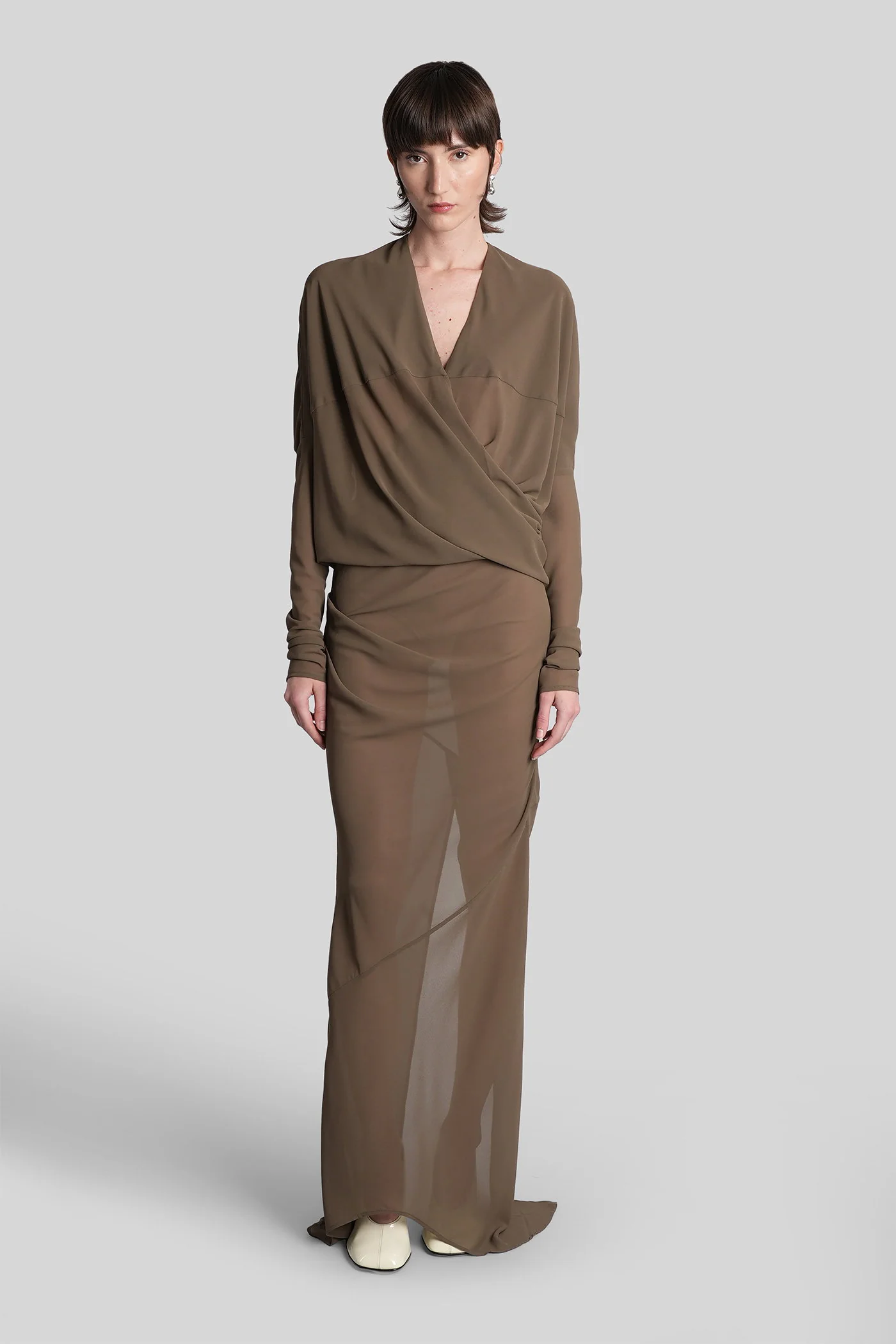 Long dress in green polyester
