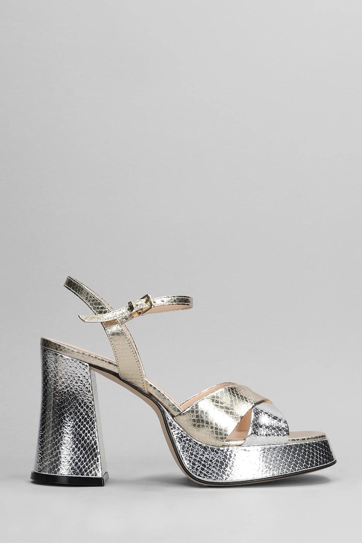 Sandals in platinum leather
