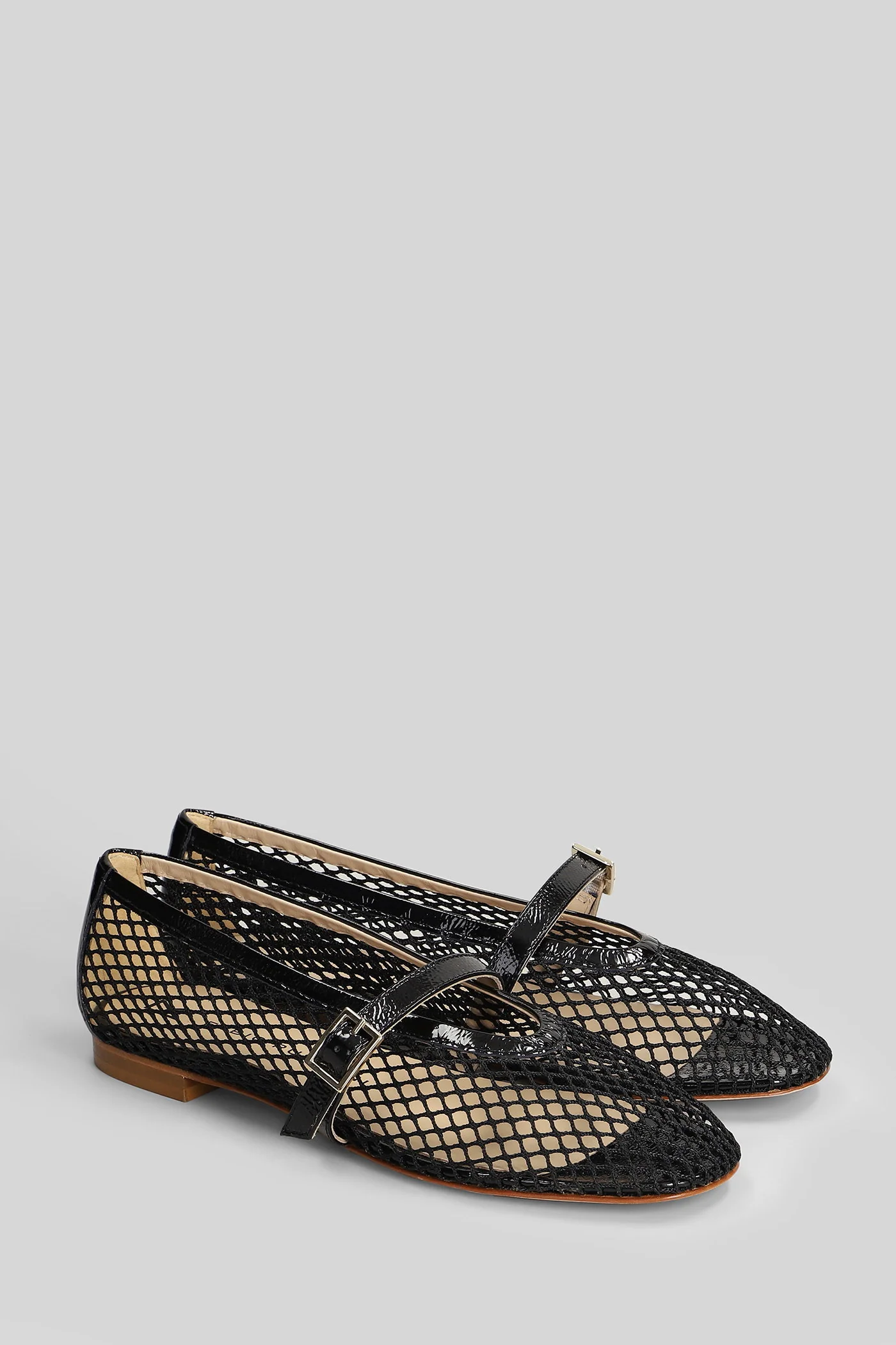 Ballet flats in black leather and fabric - Image 2