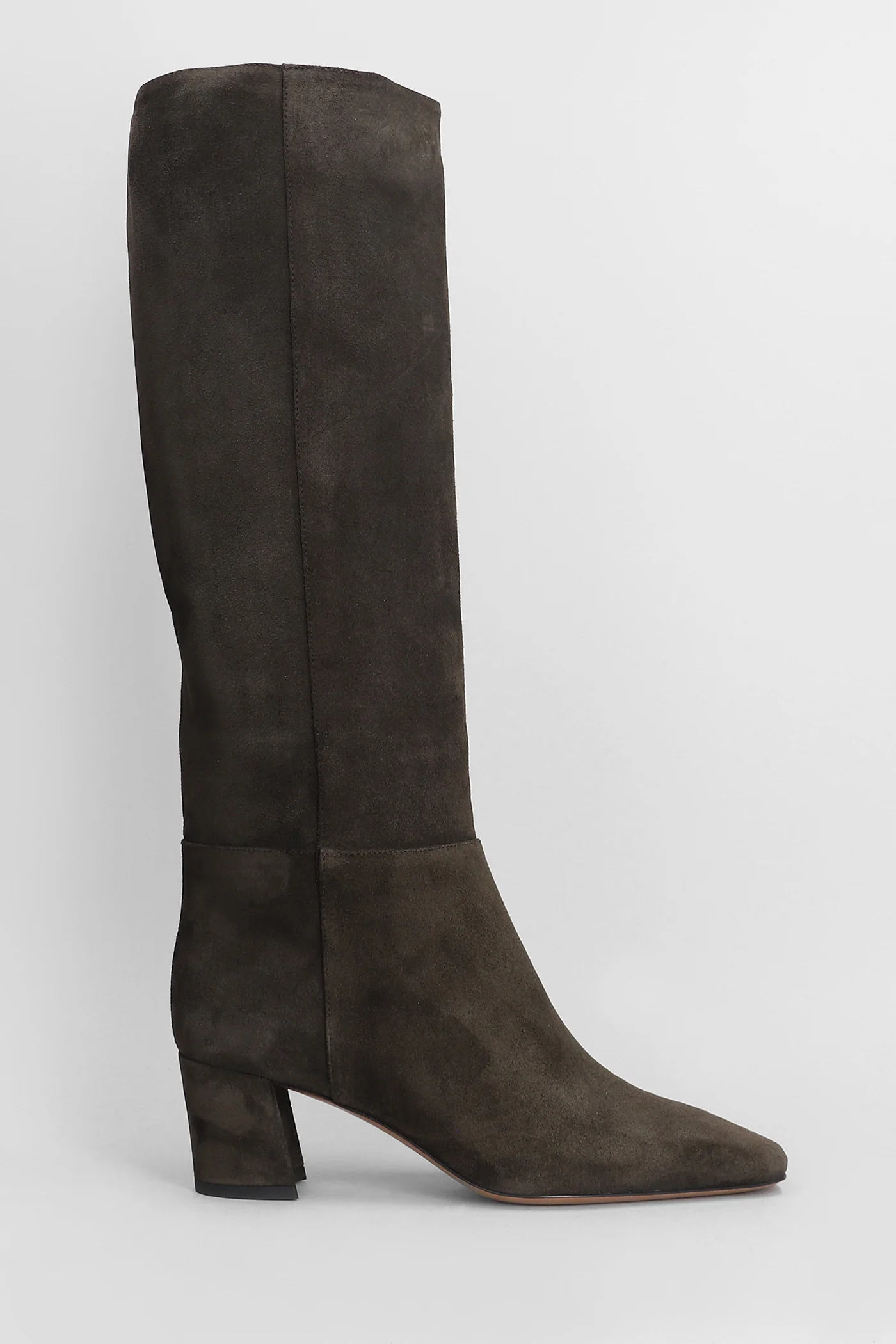 High heels boots in dark brown suede
