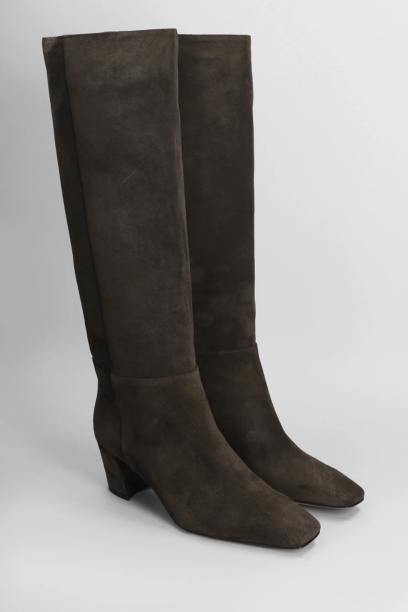 High heels boots in dark brown suede - Image 2