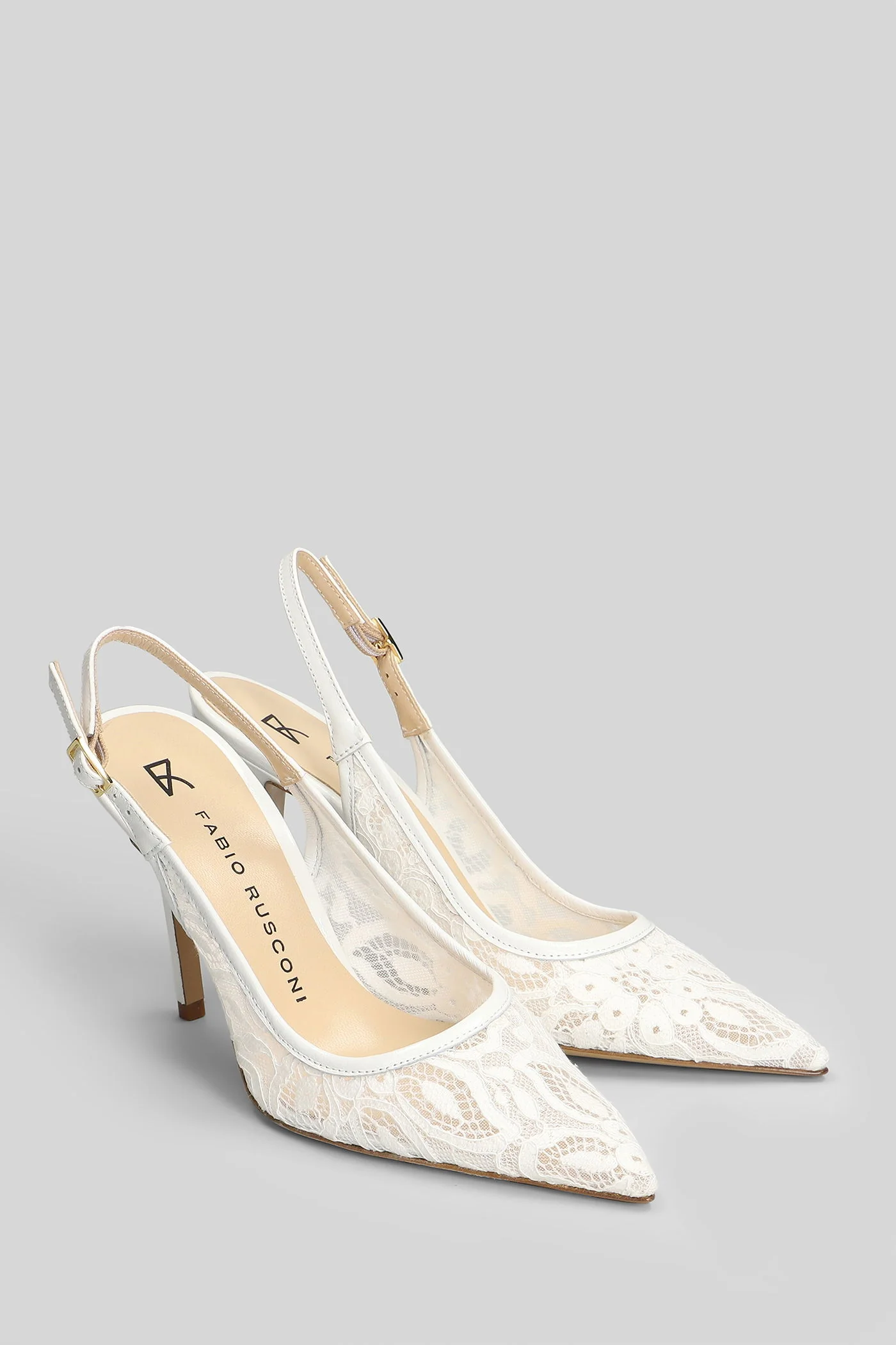 Pumps in white leather and fabric - Image 2