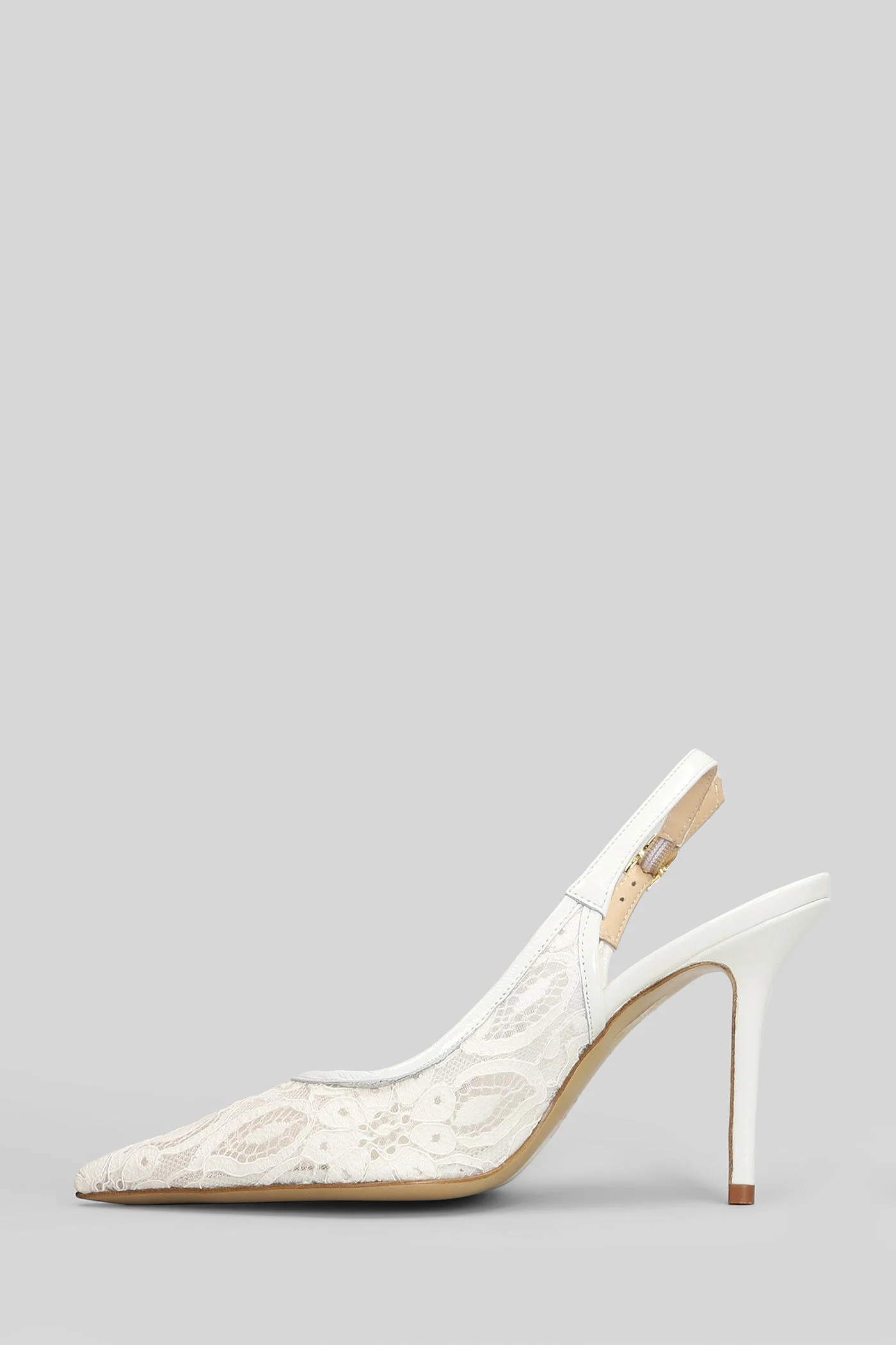 Pumps in white leather and fabric - Image 3