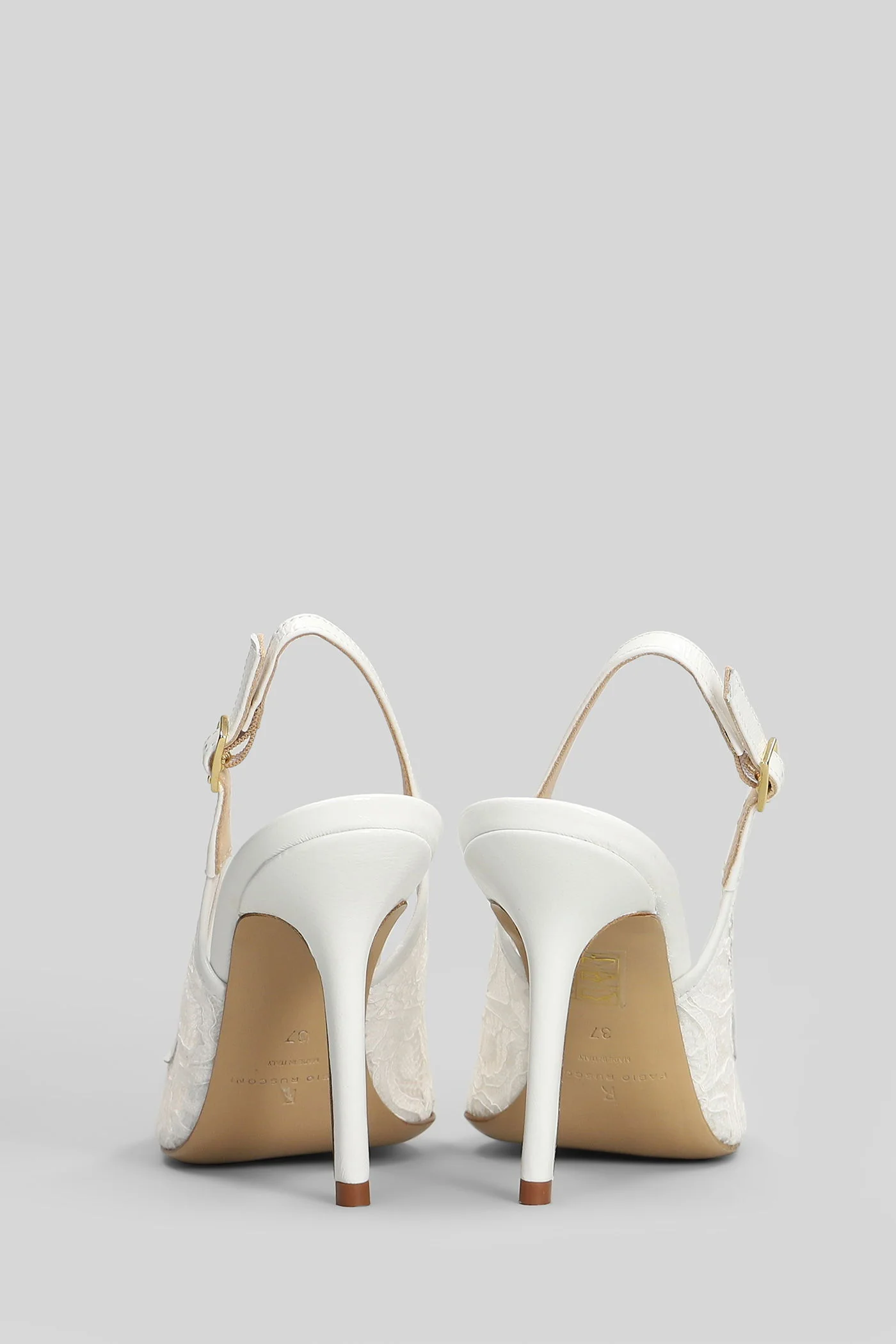 Pumps in white leather and fabric - Image 4
