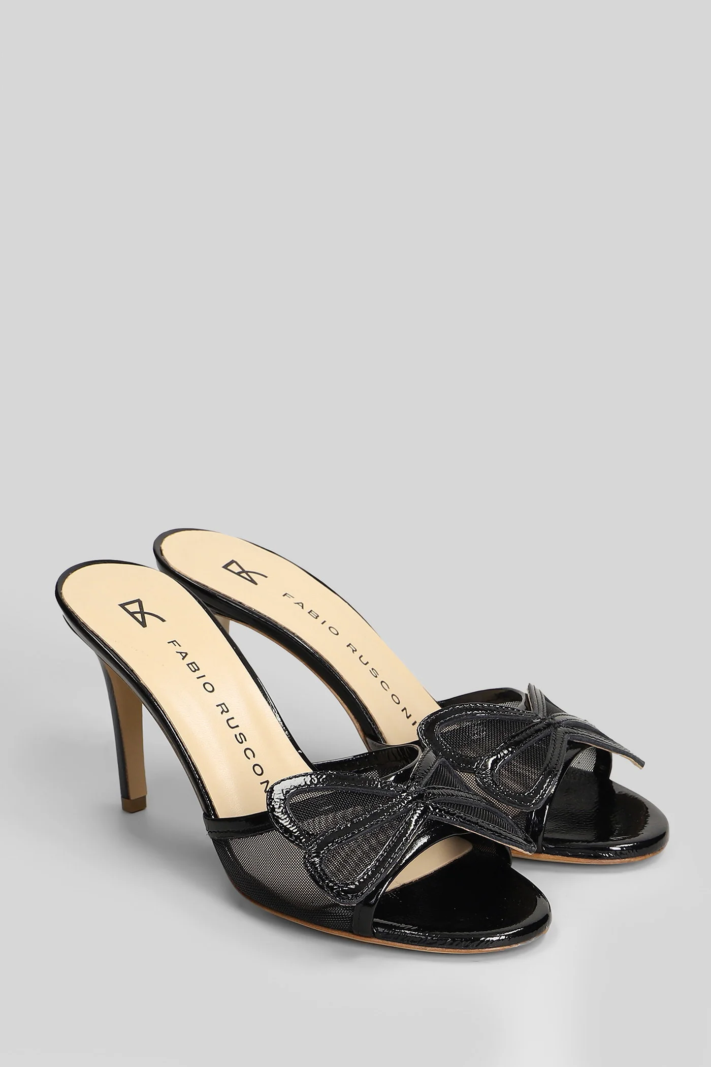 Sandals in black leather and fabric - Image 2