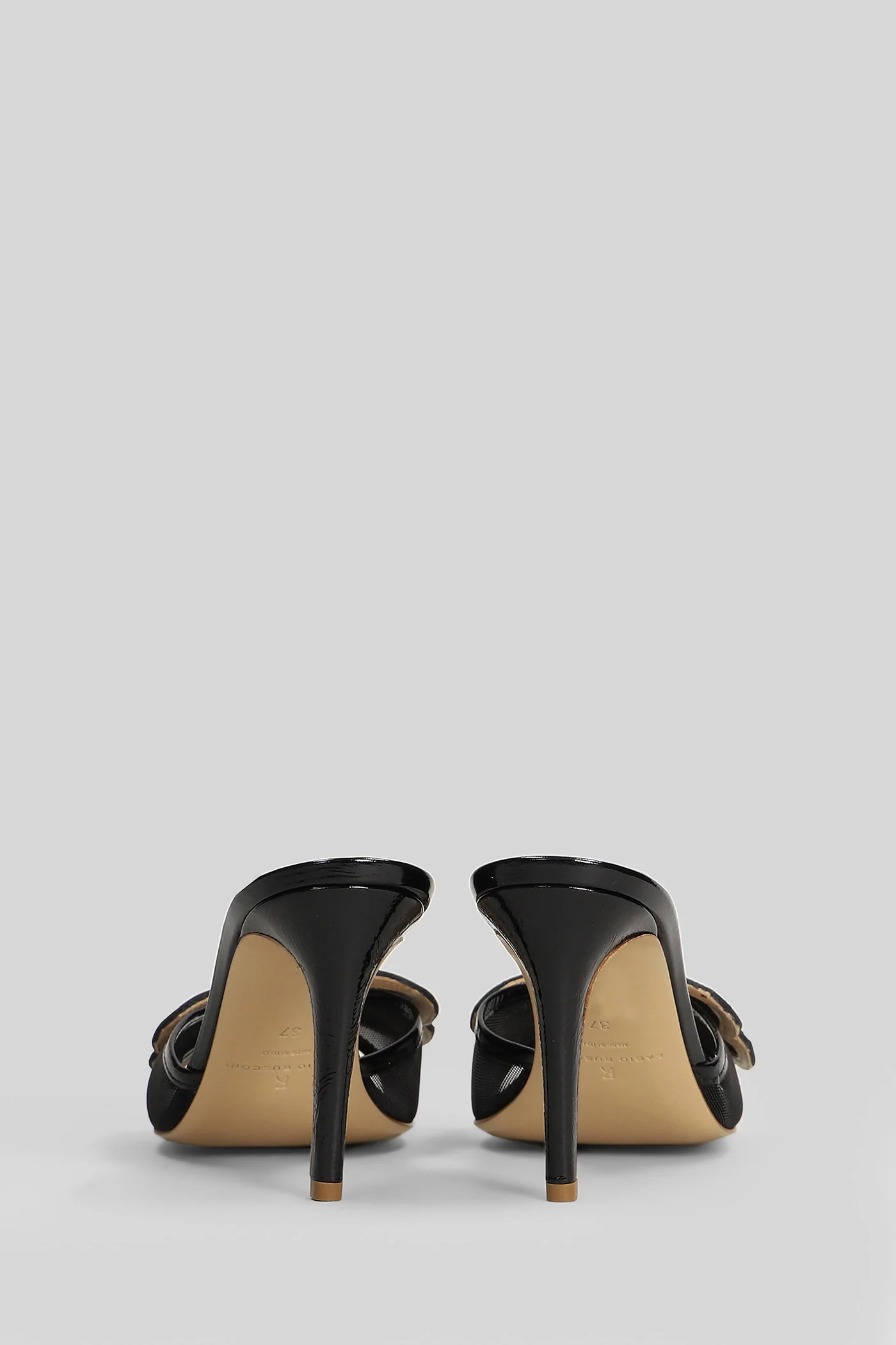 Sandals in black leather and fabric - Image 4