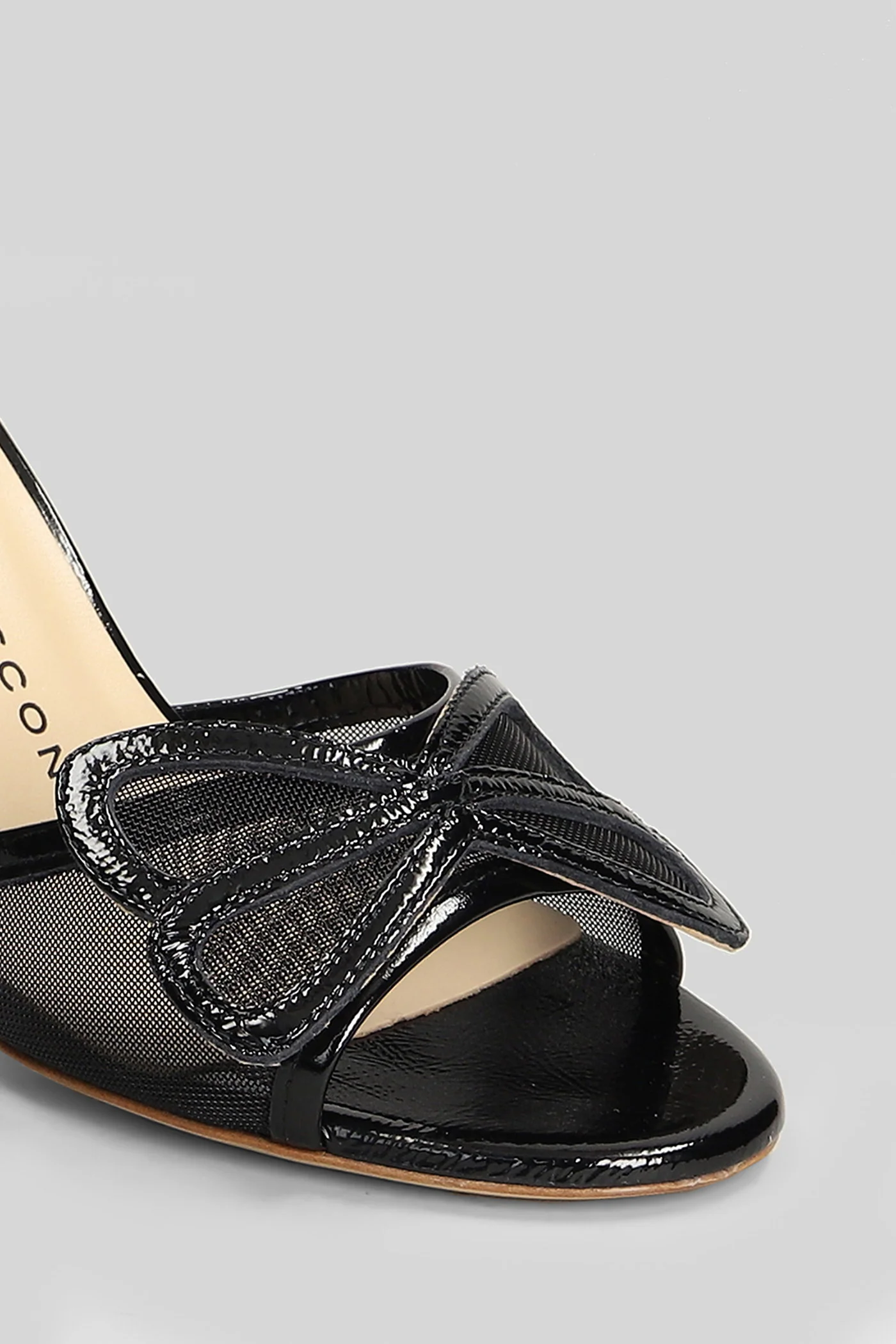 Sandals in black leather and fabric - Image 5