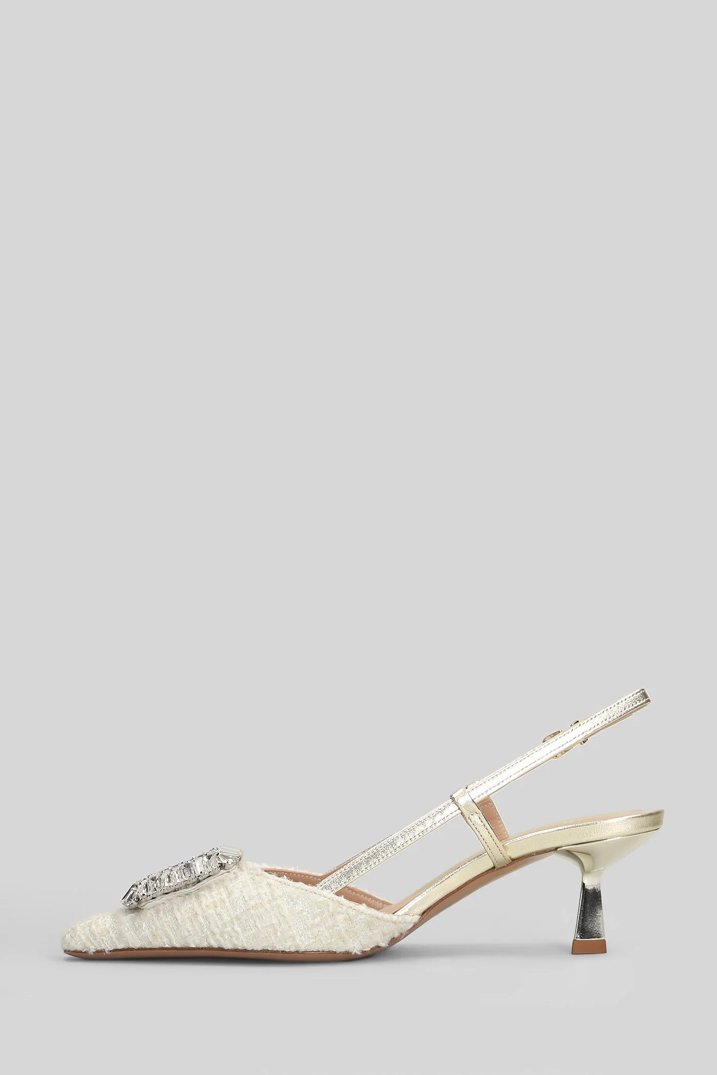 Ingrid Pumps in beige leather and fabric - Image 3
