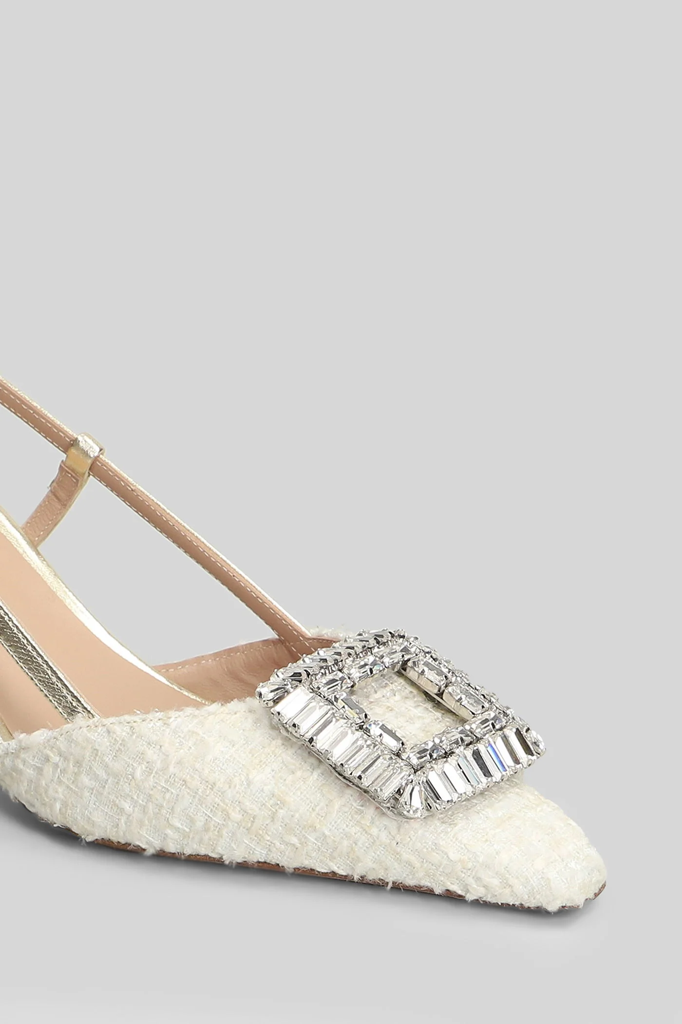 Ingrid Pumps in beige leather and fabric - Image 5