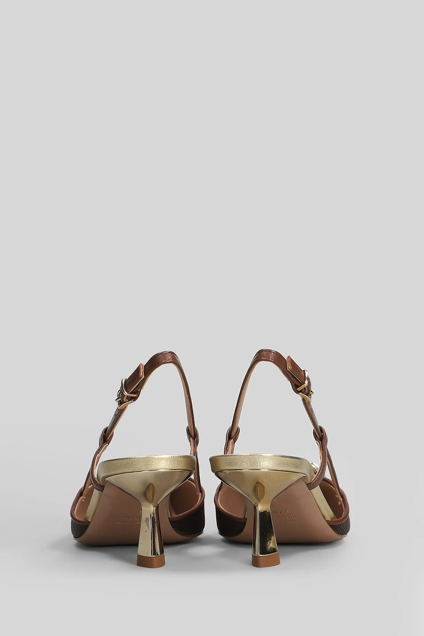 Julien Pumps in brown leather and fabric - Image 4