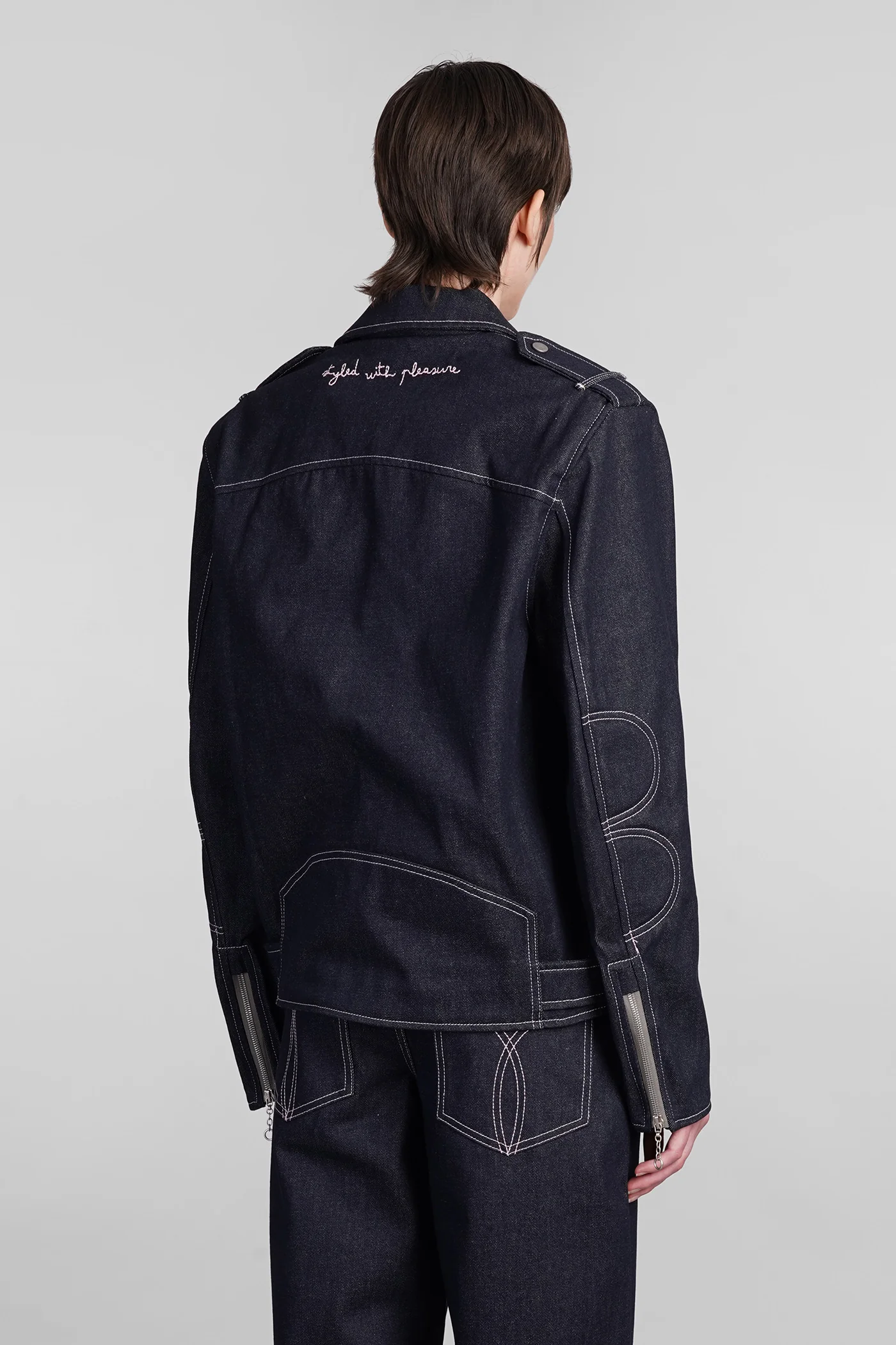 Biker jacket in blue cotton - Image 3
