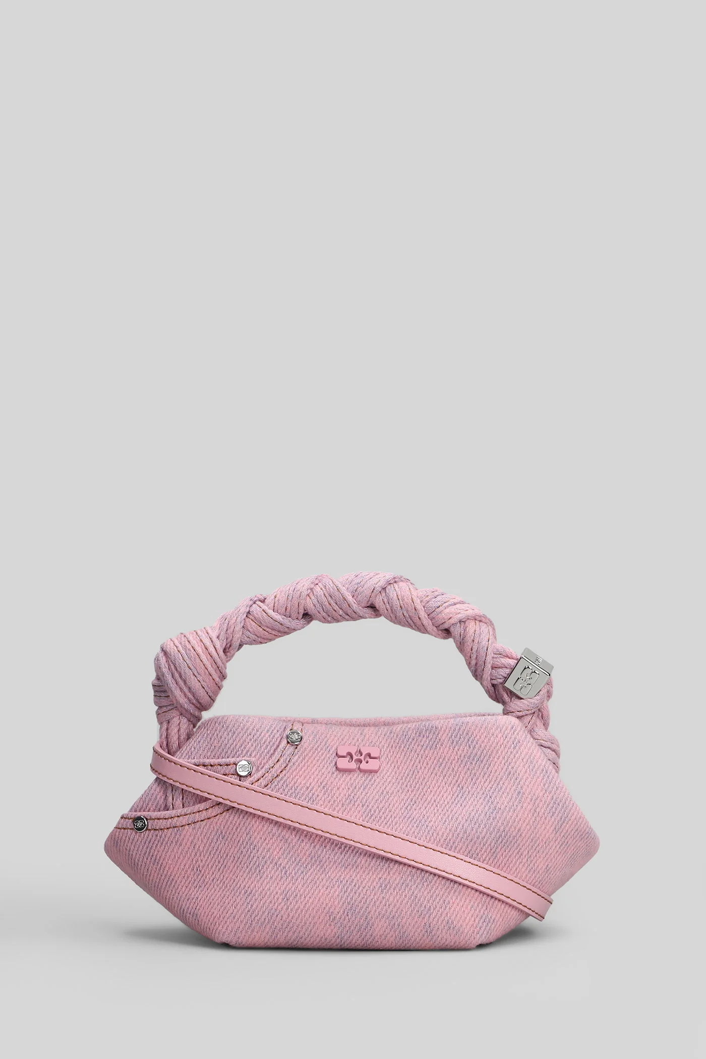 Bou mini denim Shoulder bag in rose-pink cotton