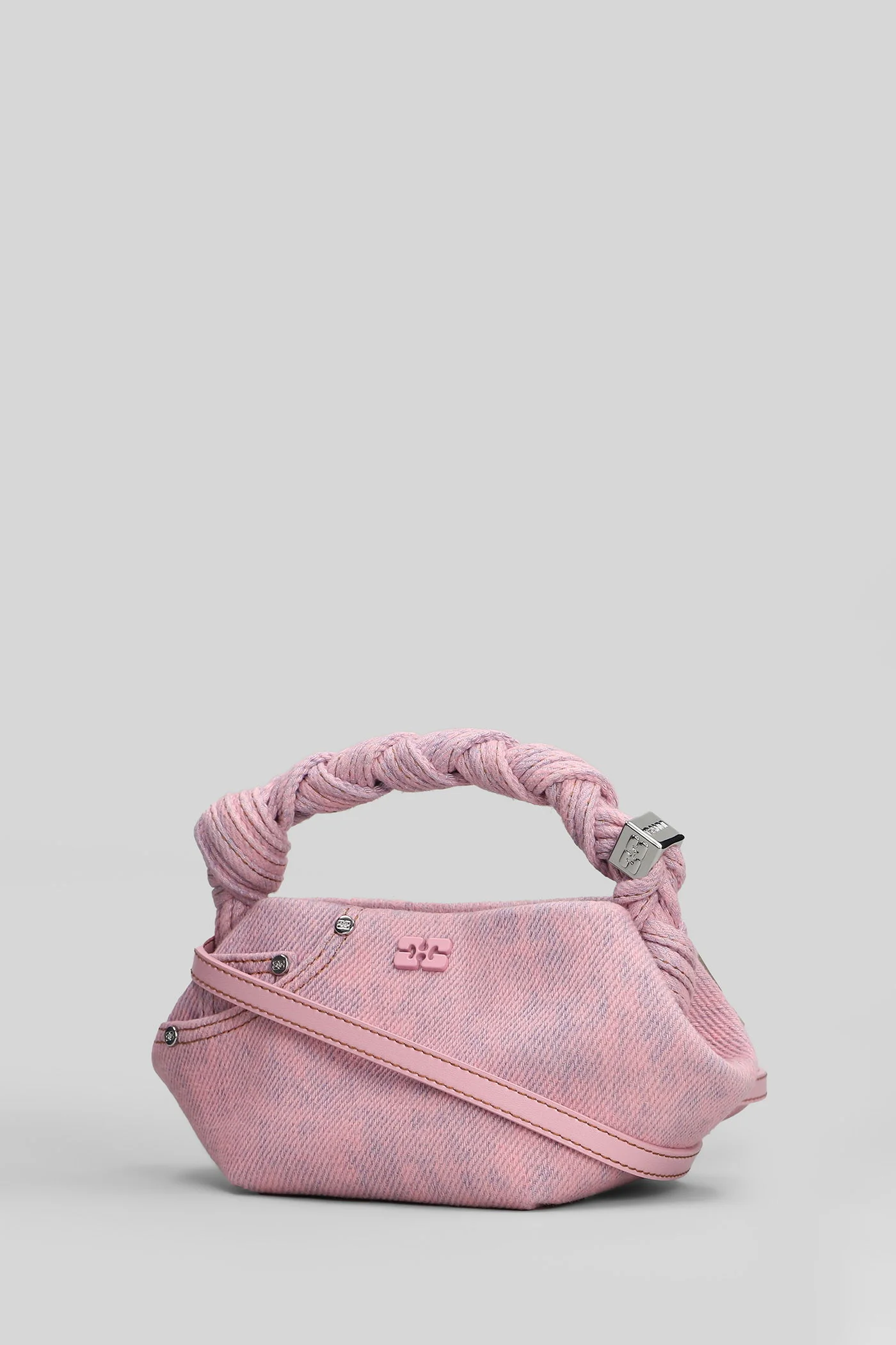 Bou mini denim Shoulder bag in rose-pink cotton - Image 2
