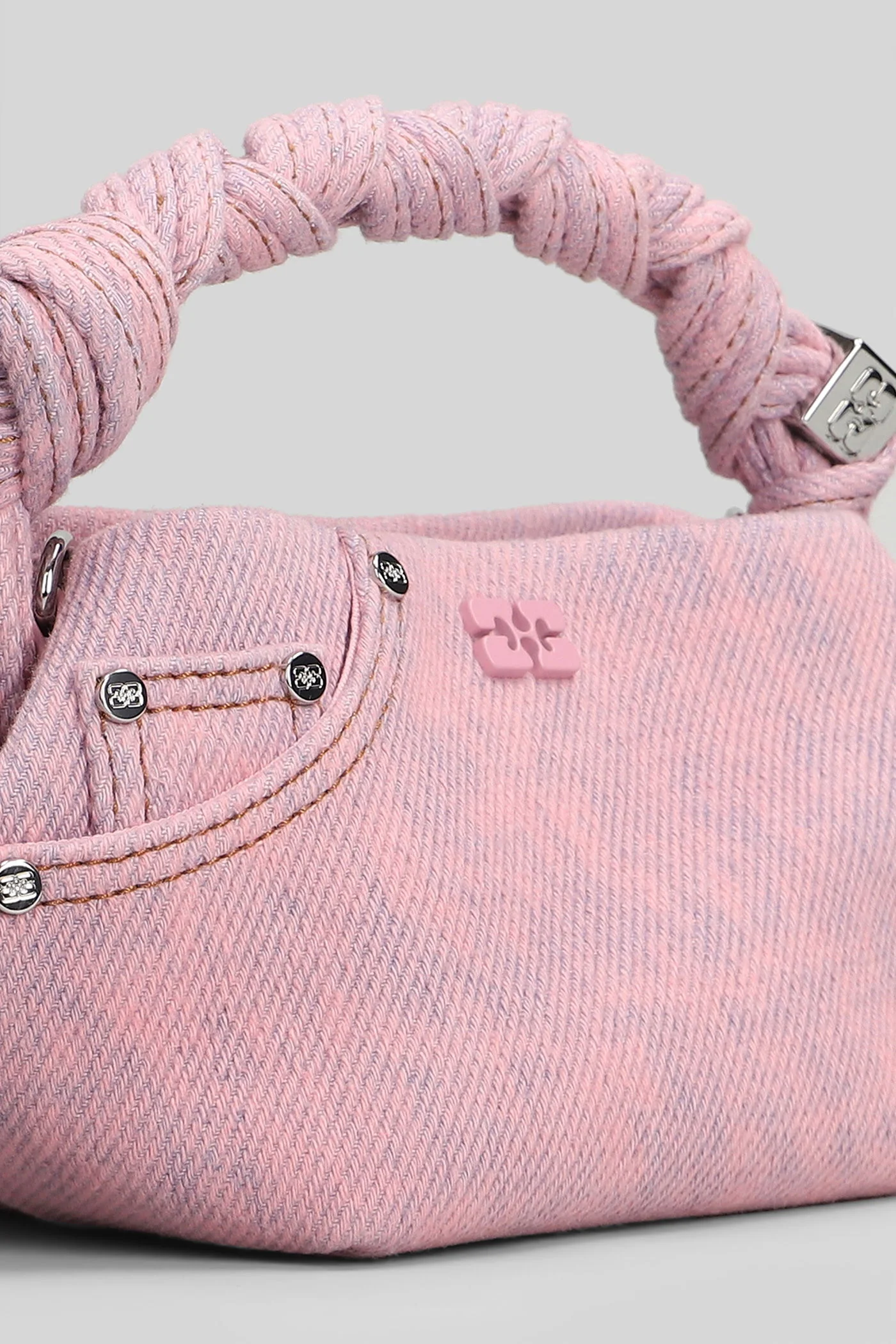 Bou mini denim Shoulder bag in rose-pink cotton - Image 4