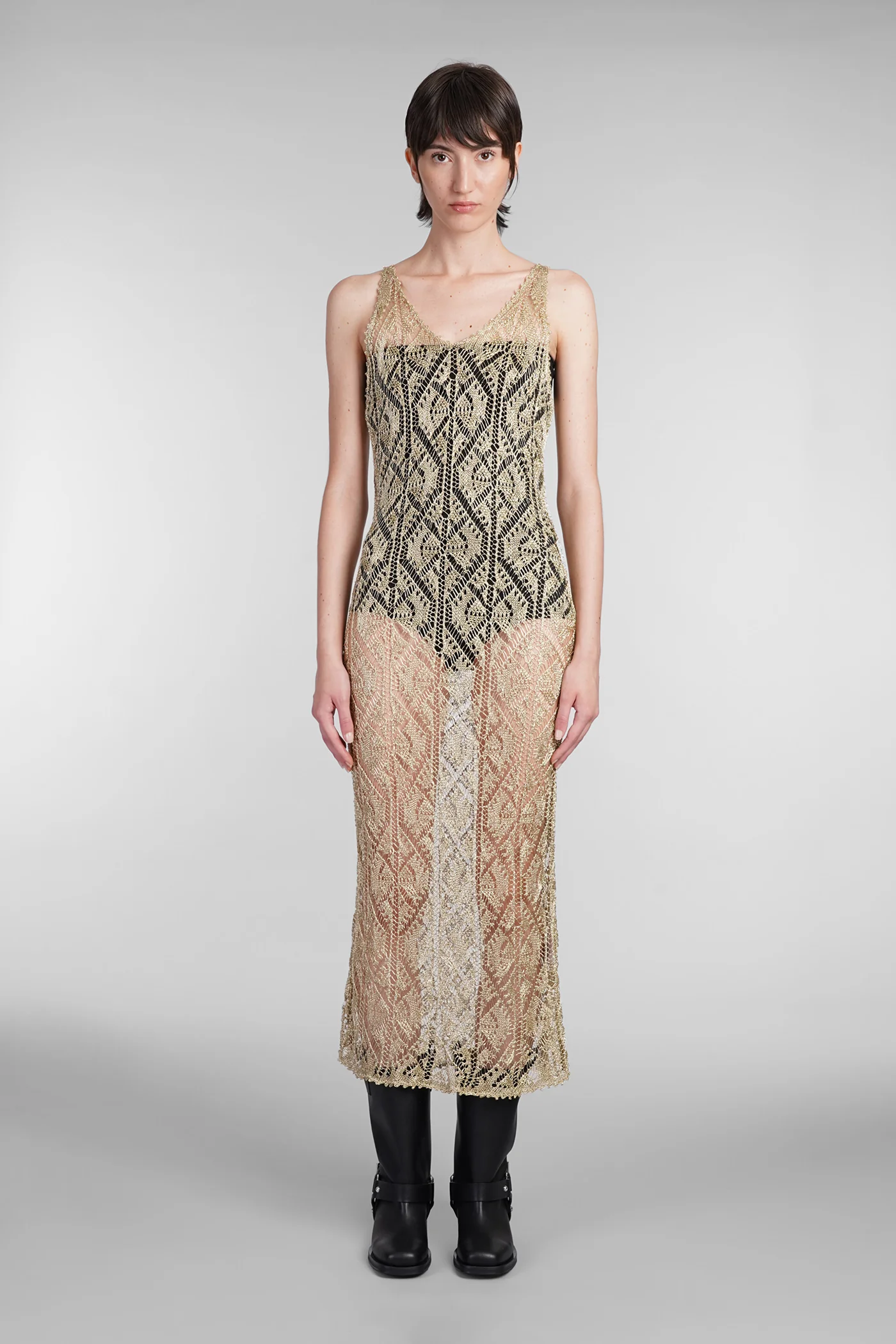Dress woman in gold viscose