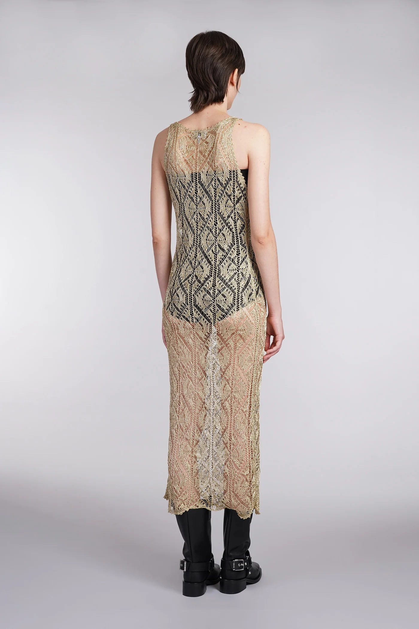 Dress woman in gold viscose - Image 3