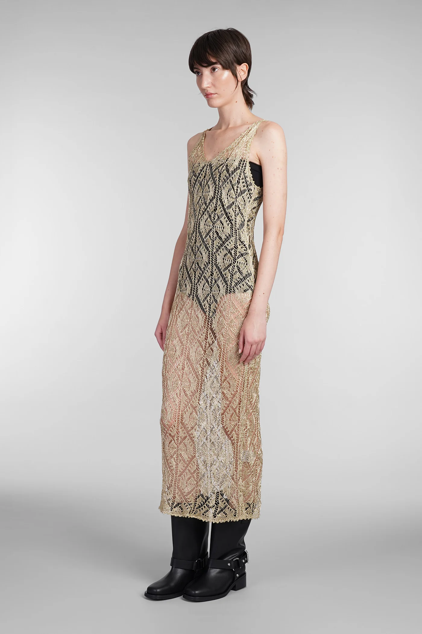 Dress woman in gold viscose - Image 4