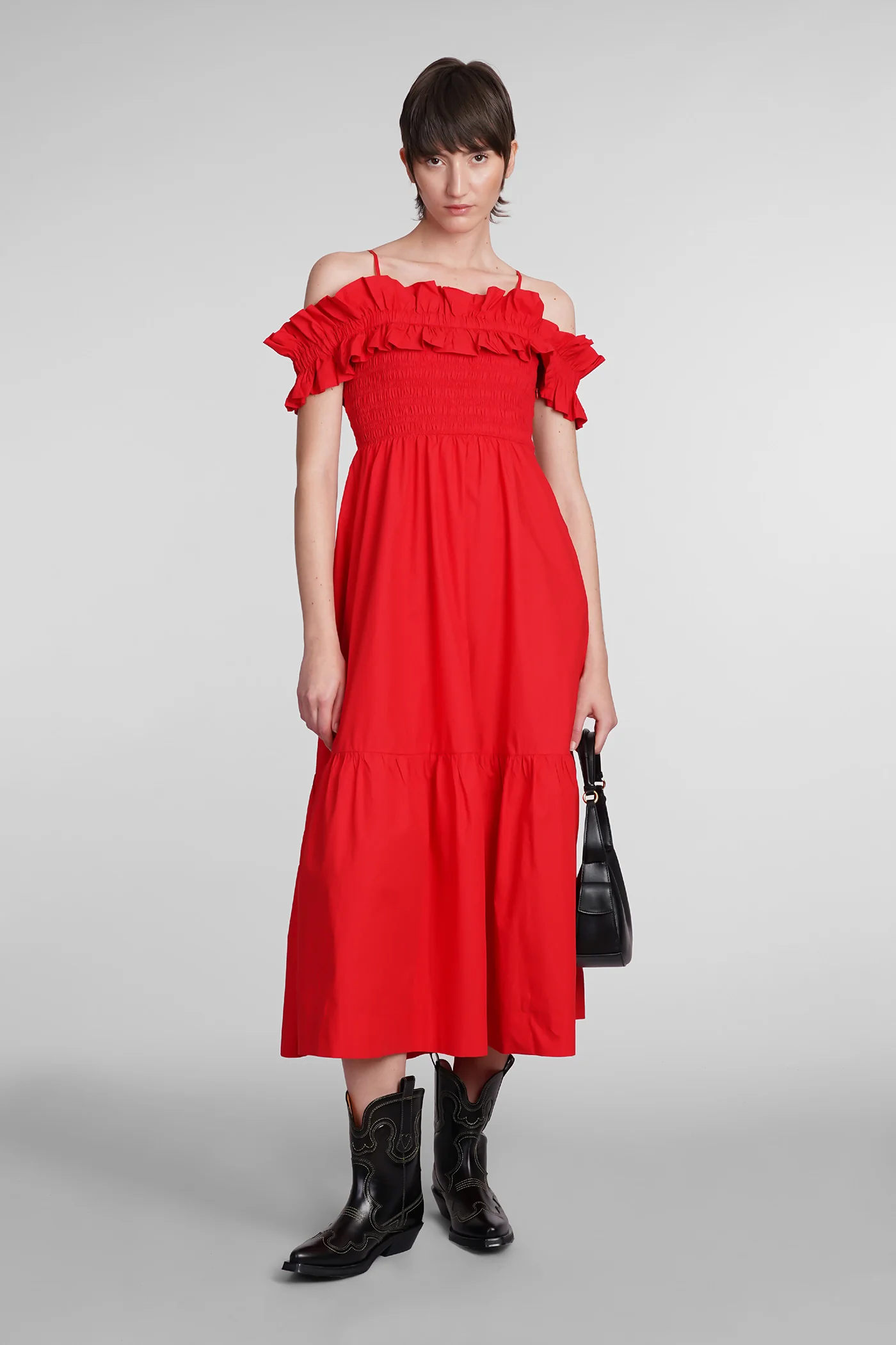 Dress woman in red cotton - Image 2
